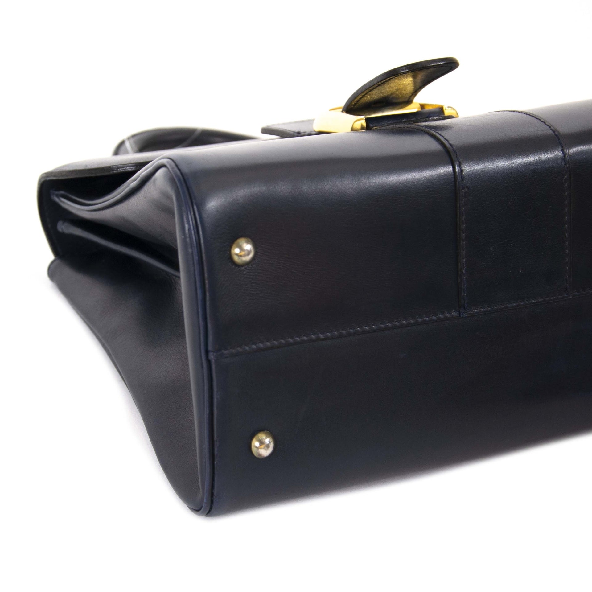 Delvaux Navy Blue Brillant MM GHW for sale online at Labellov