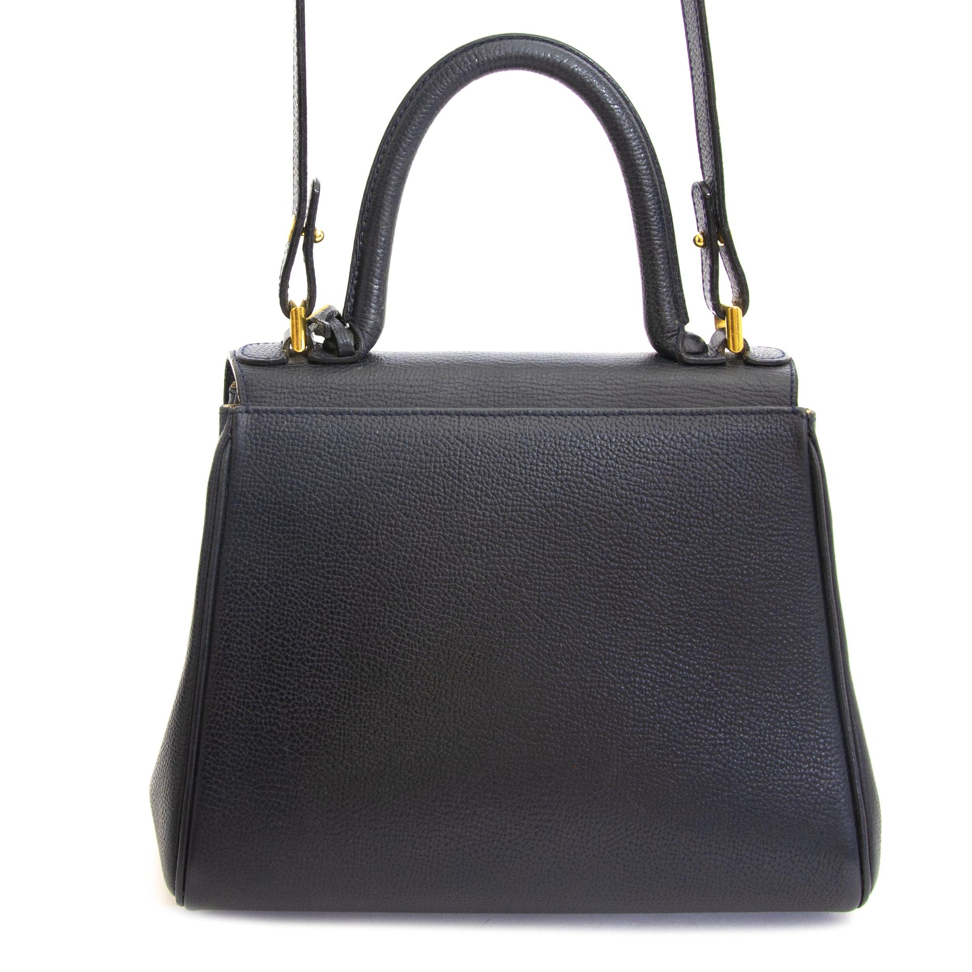 koop veilig online Delvaux Dark Blue Brillant PM + Strap