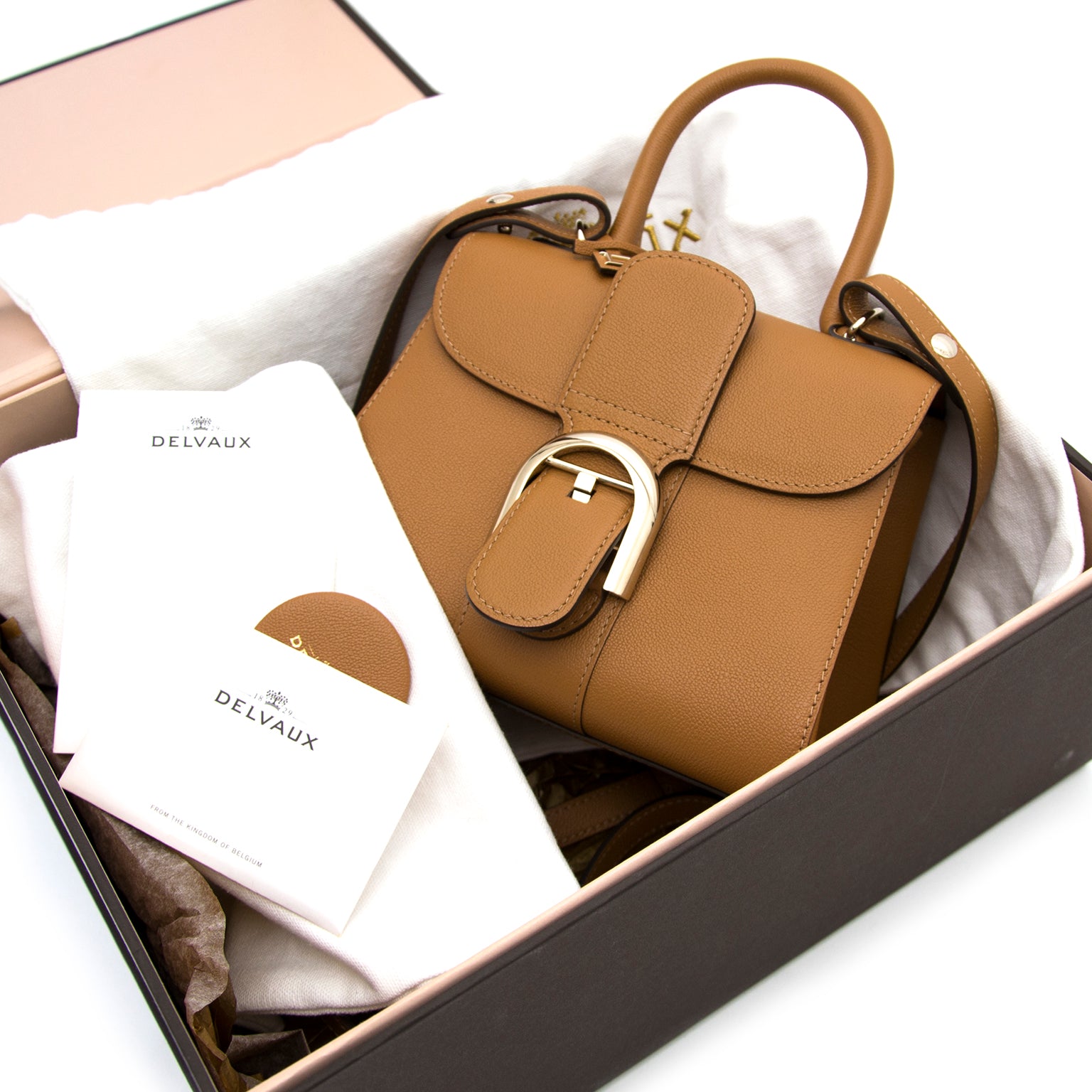 acheter enligne comme neuf Delvaux Cognac Brillant mini sac a main