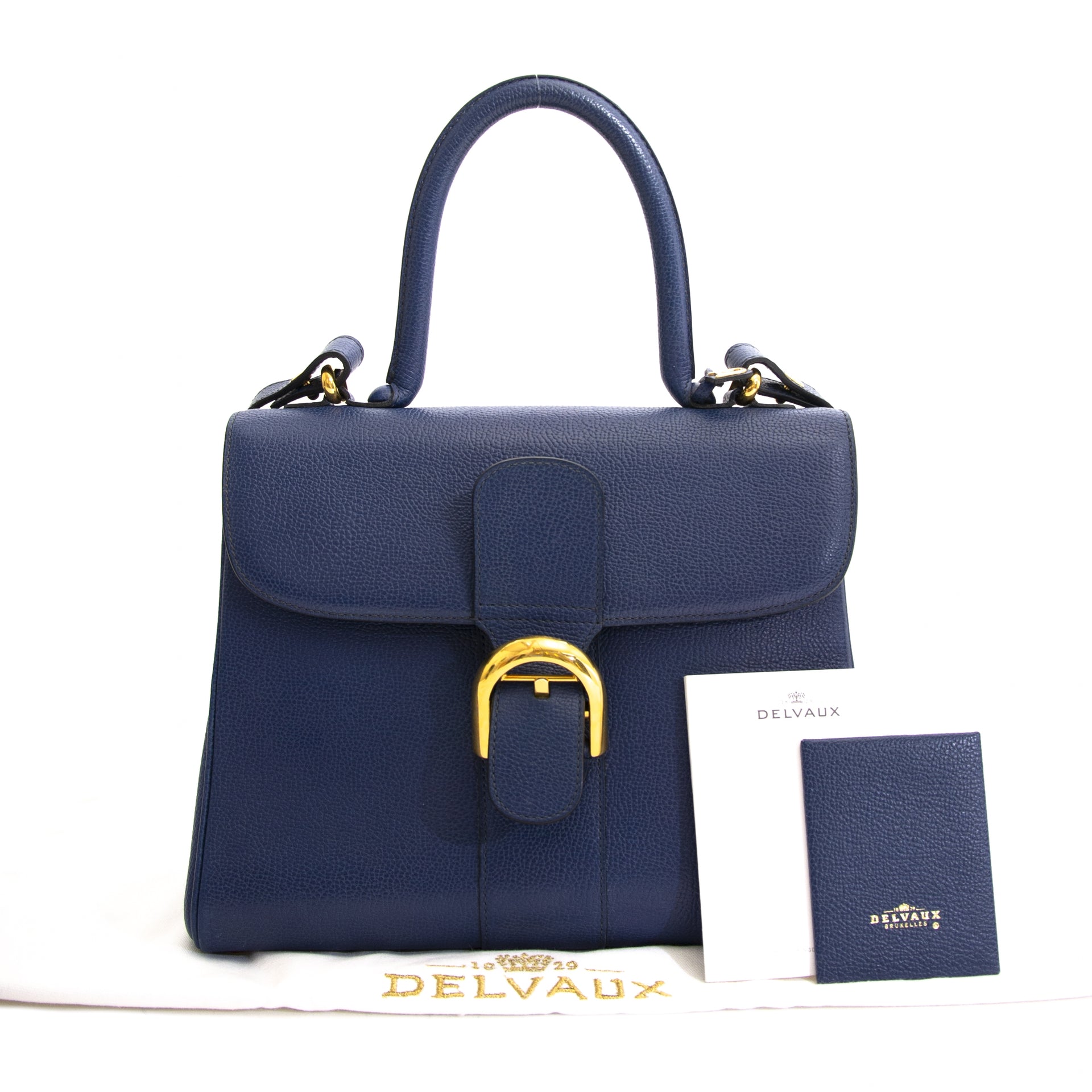 Authentic second hand Delvaux Brilliant MM Navy Blue buy online webshop LabelLOV