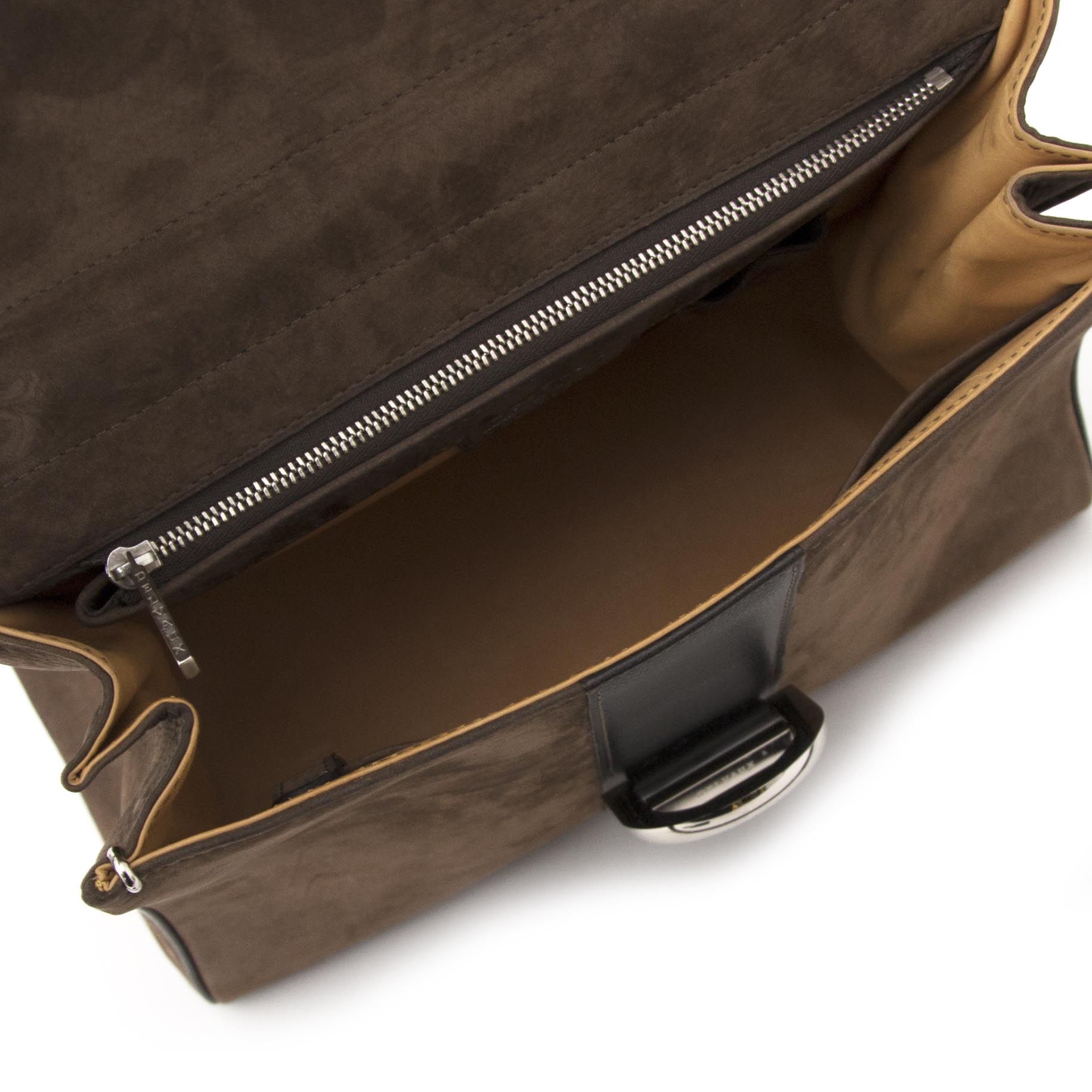 comme neuf sac a main Delvaux Brown Bicolor Brillant MM + Strap site en ligne seconde main marque de luxe