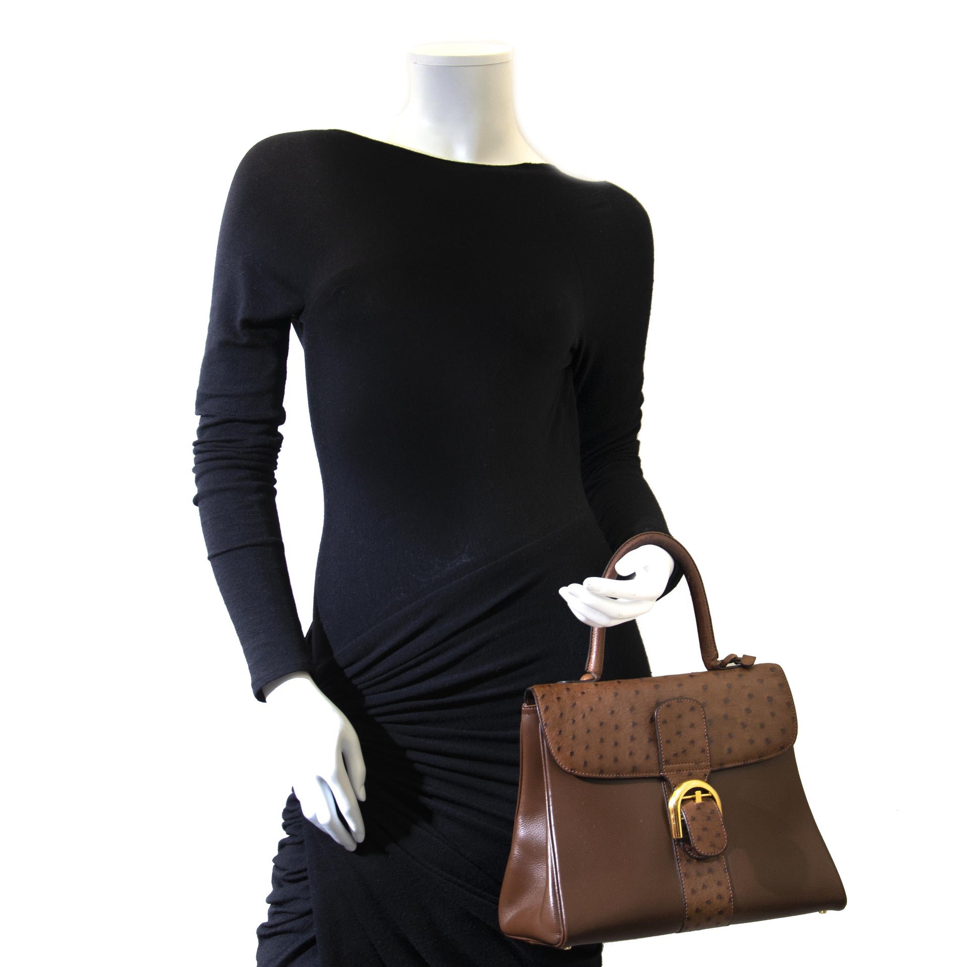 Delvaux Brillant Brown Ostrich MM Bag now online at labellov.com for the best price