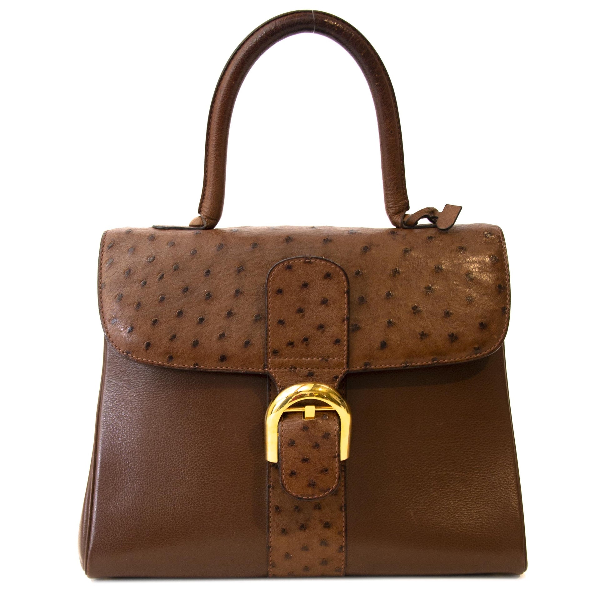 Delvaux Brillant Brown Ostrich MM Bag nu te koop bij labellovc.com tegen de