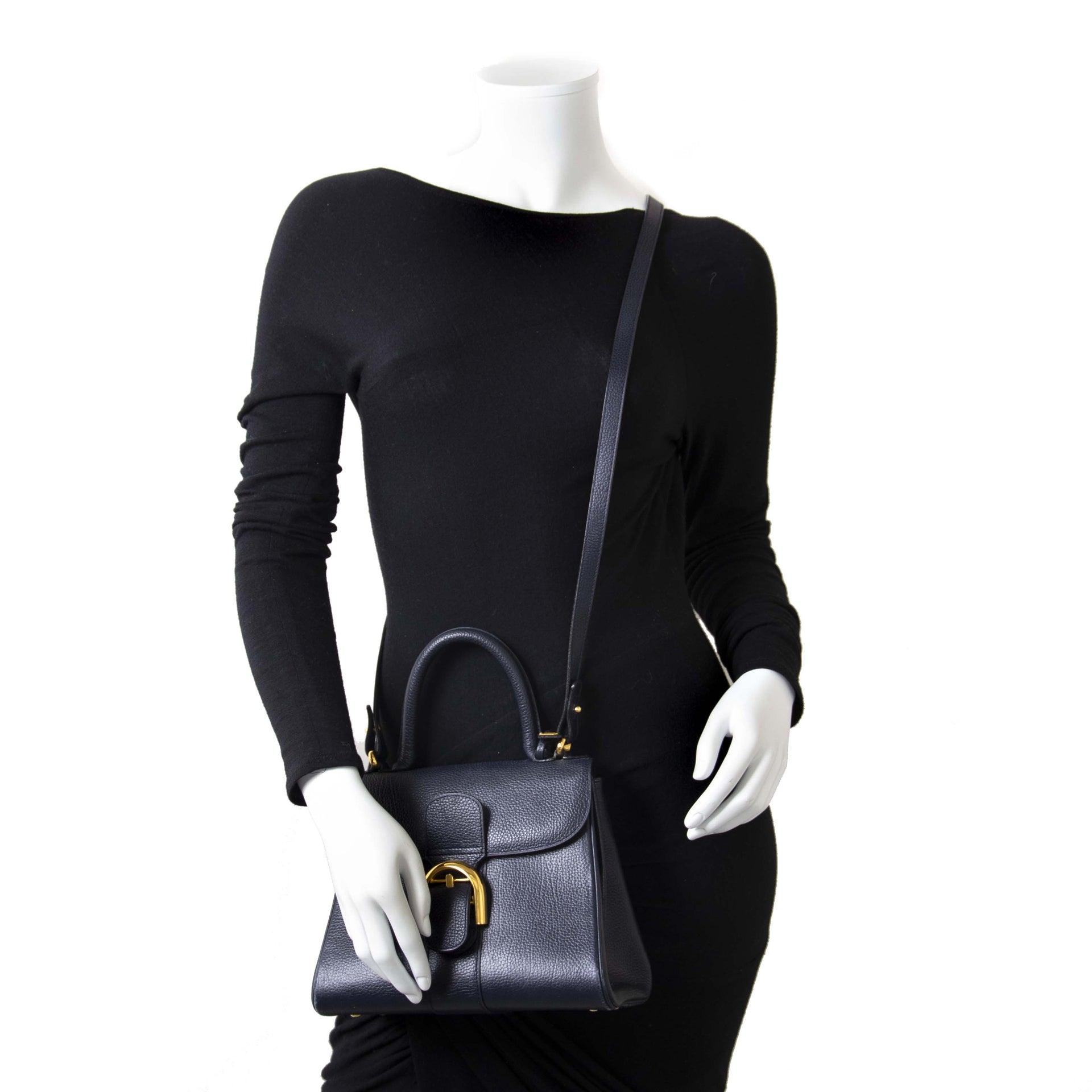 Delvaux Dark Blue Brillant PM Bag + Strap now for sale at labellov vintage fashion webshop belgium