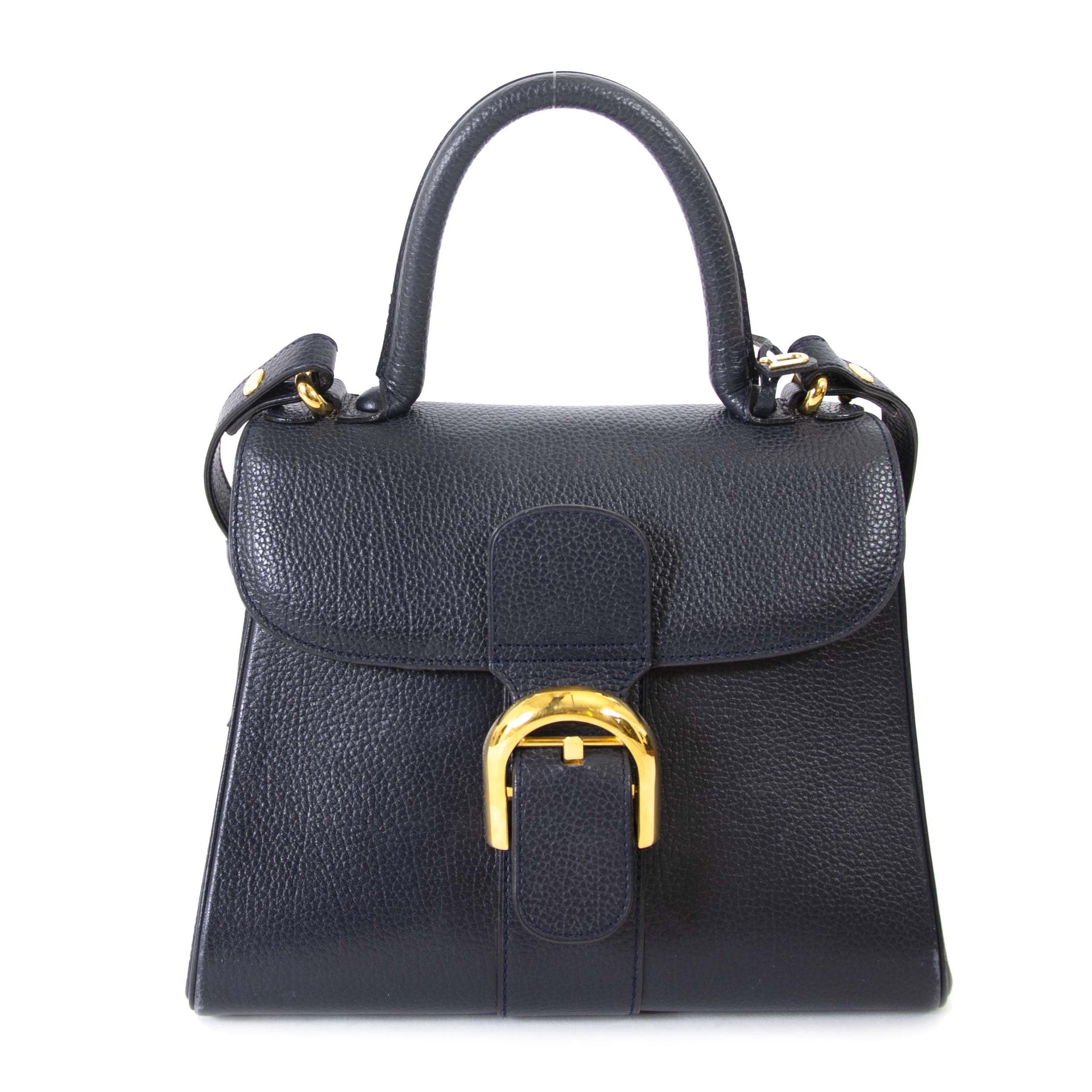 Delvaux Dark Blue Brillant PM Bag + Strap now for sale at labellov vintage fashion webshop belgium