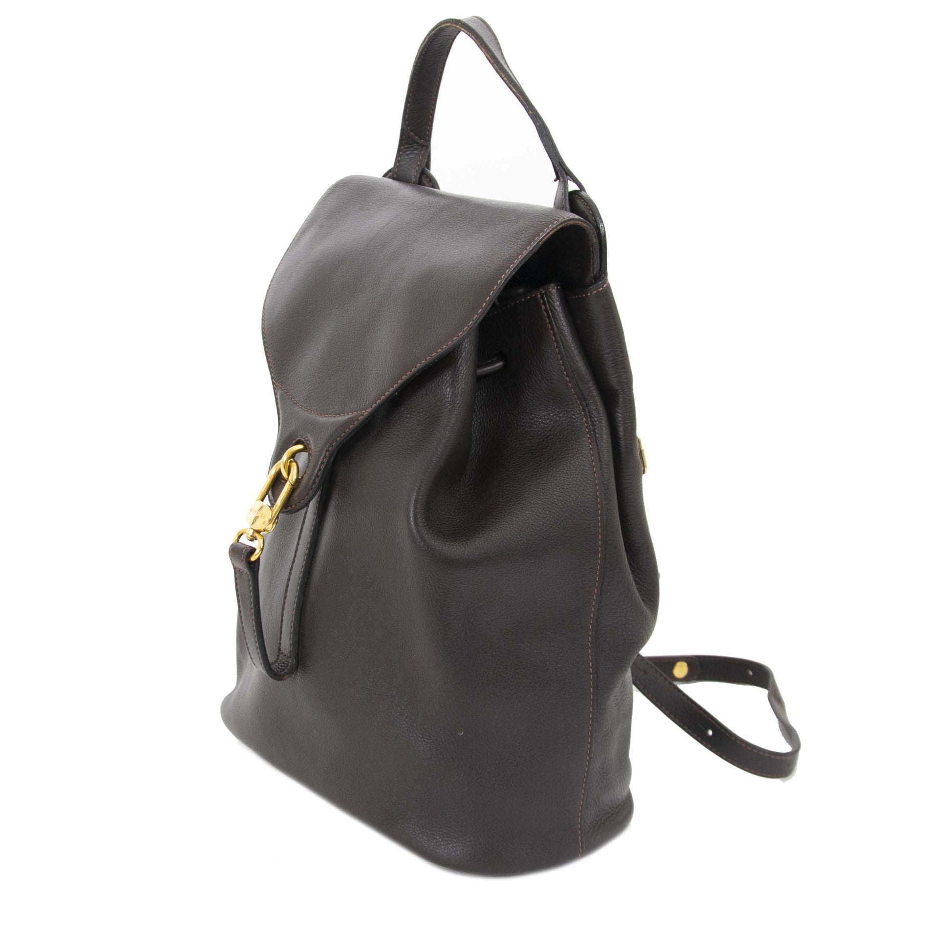 Delvaux Brown Soleil rugzak nu te koop bij labellov vintage mode webshop belgië