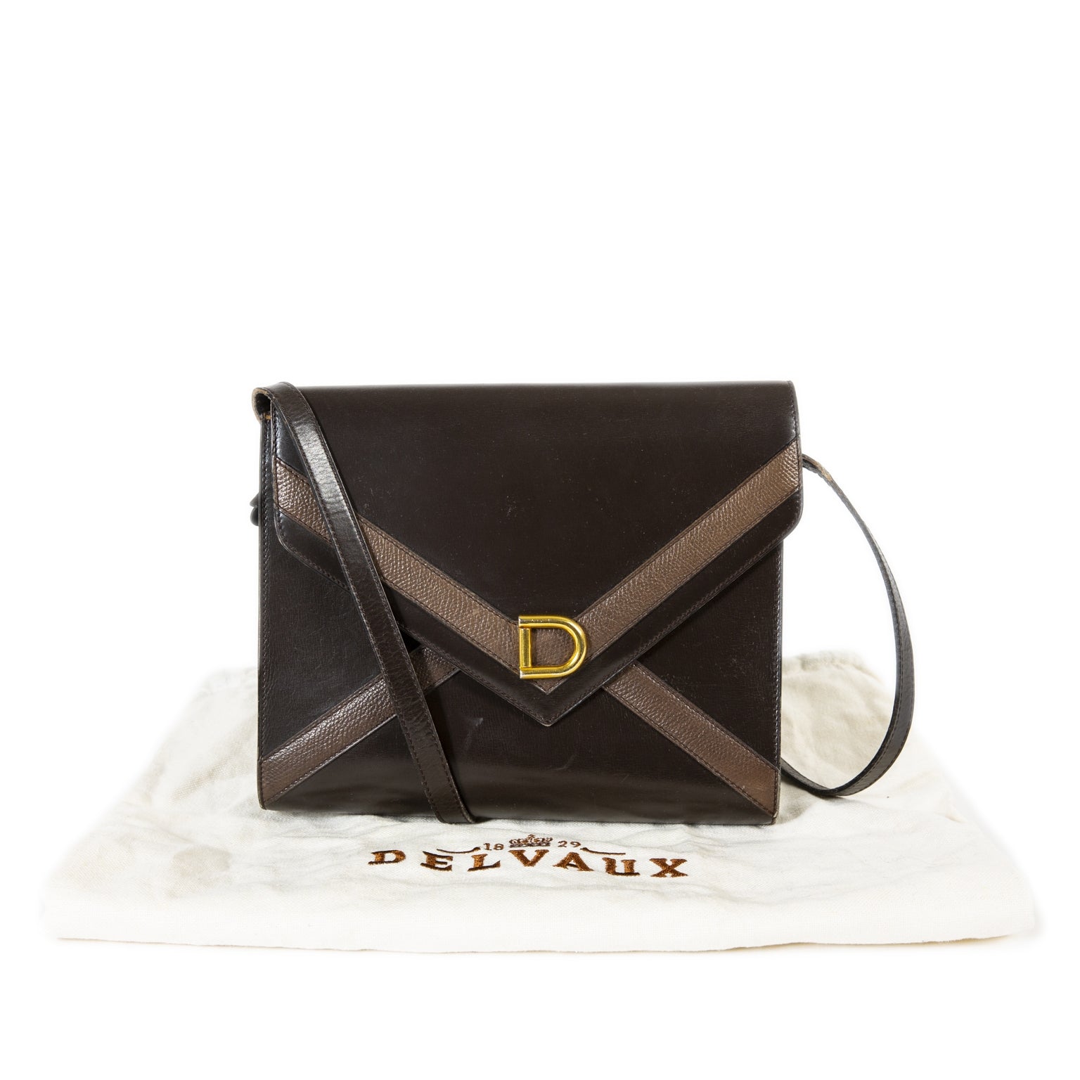 Delvaux Brown Envelope Shoulder Bag now for sale at labellov vintage fashion webshop belgium