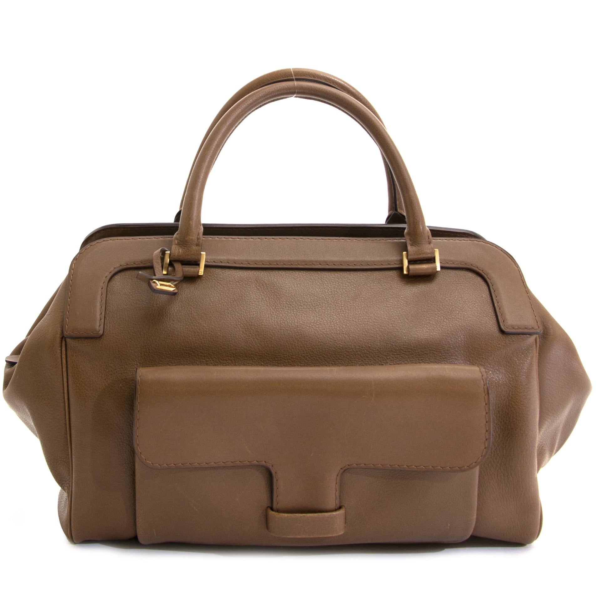 Delvaux Taupe Leather Doctor Bag for sale online at Labellov