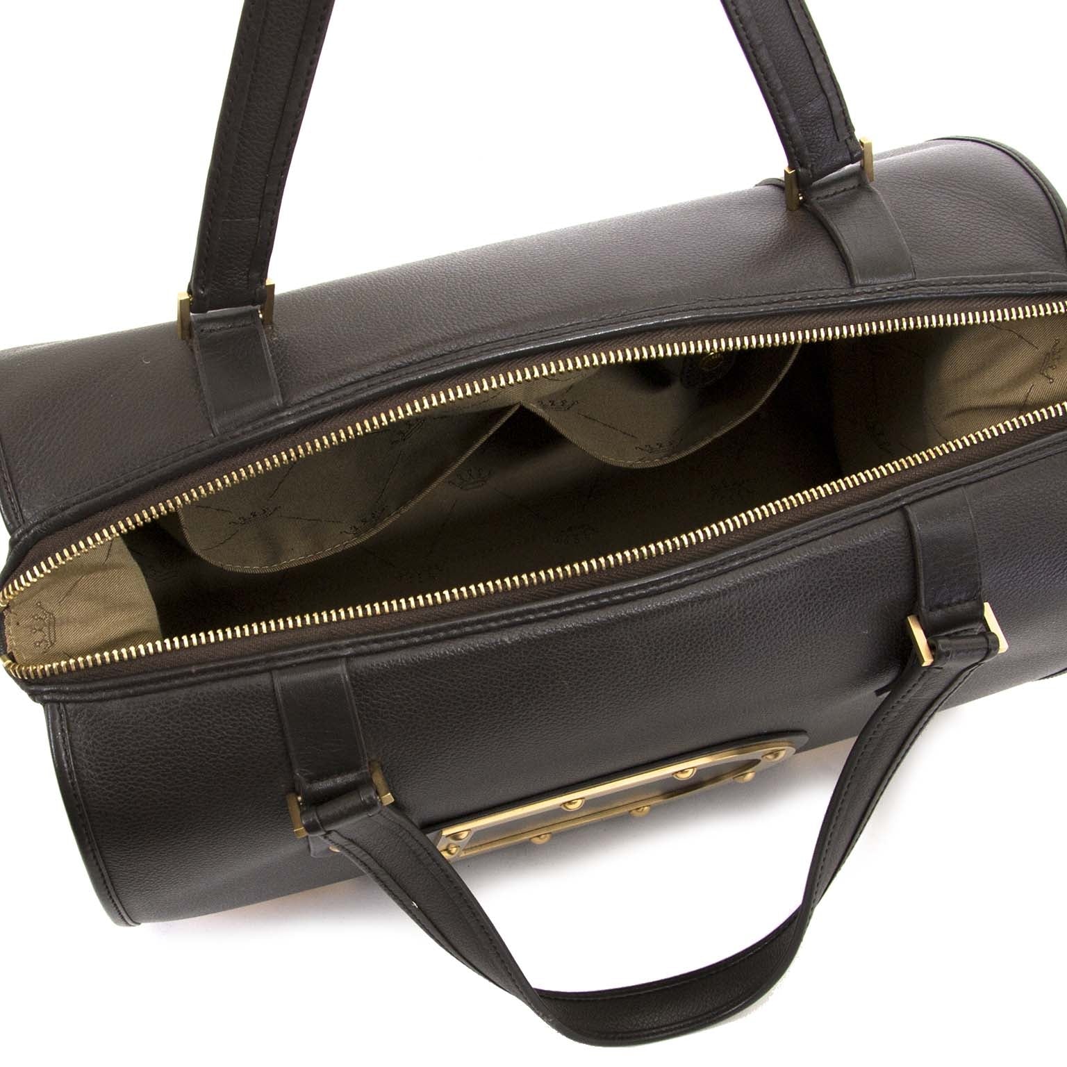 authentique Delvaux Brown Leather Louise Boston en vendre chez labellov anvers au meilleur prix
