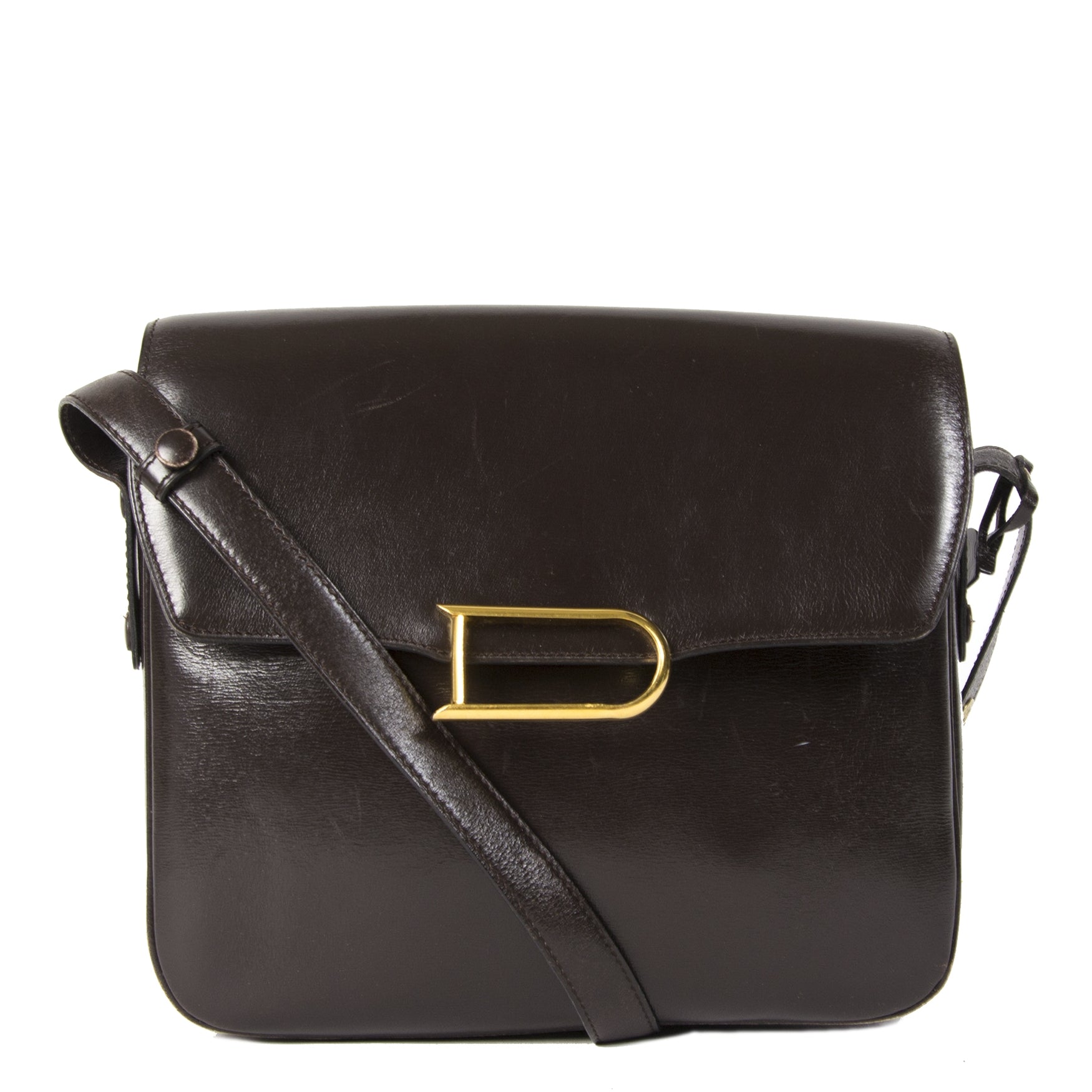 koop veilig online tegen de beste prijs Delvaux Dark Brown Logo Crossbody Bag