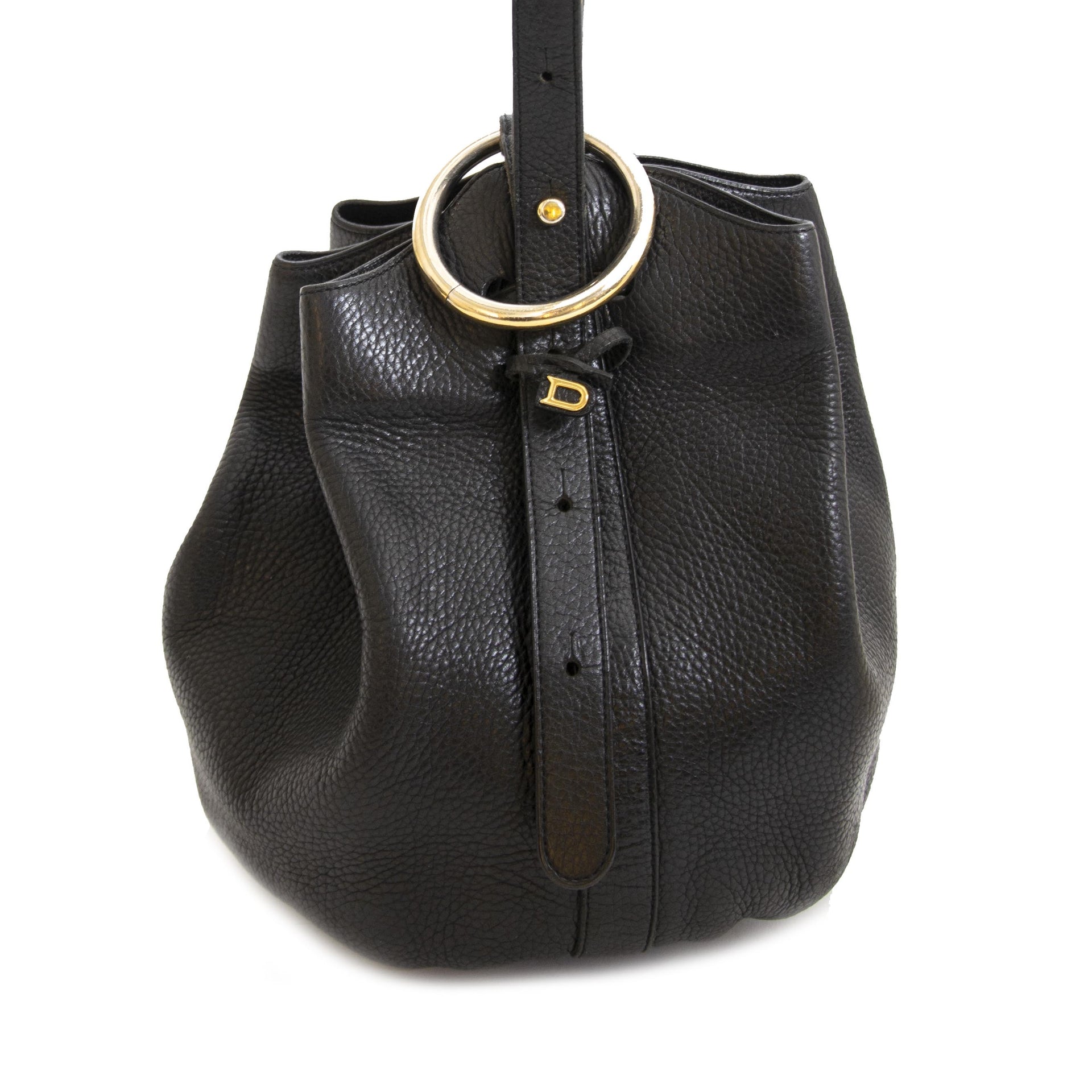 Delvaux Black Leather Rose Des Vents Bucket Bag