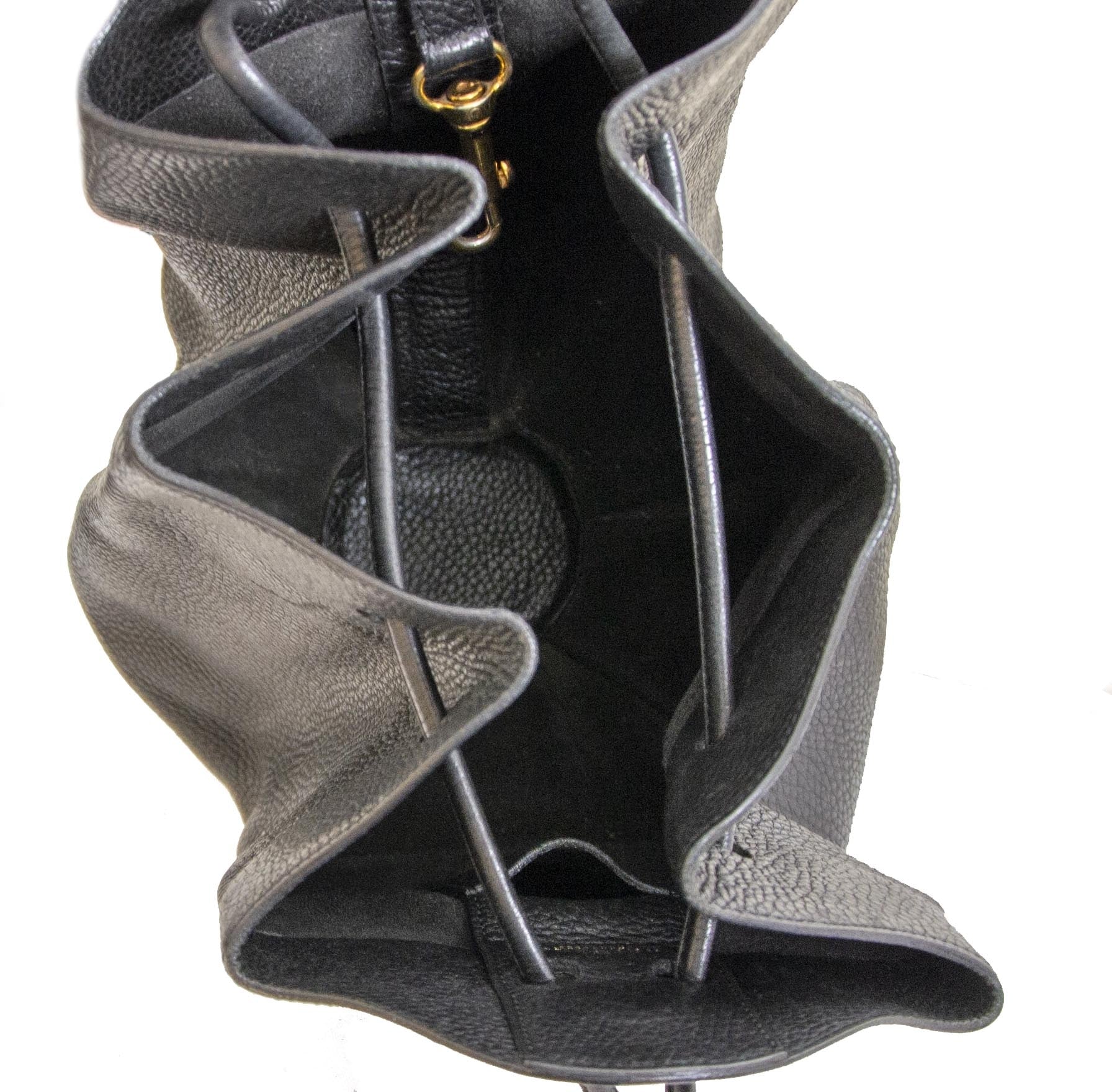 Delvaux Black Leather Rose Des Vents Bucket Bag