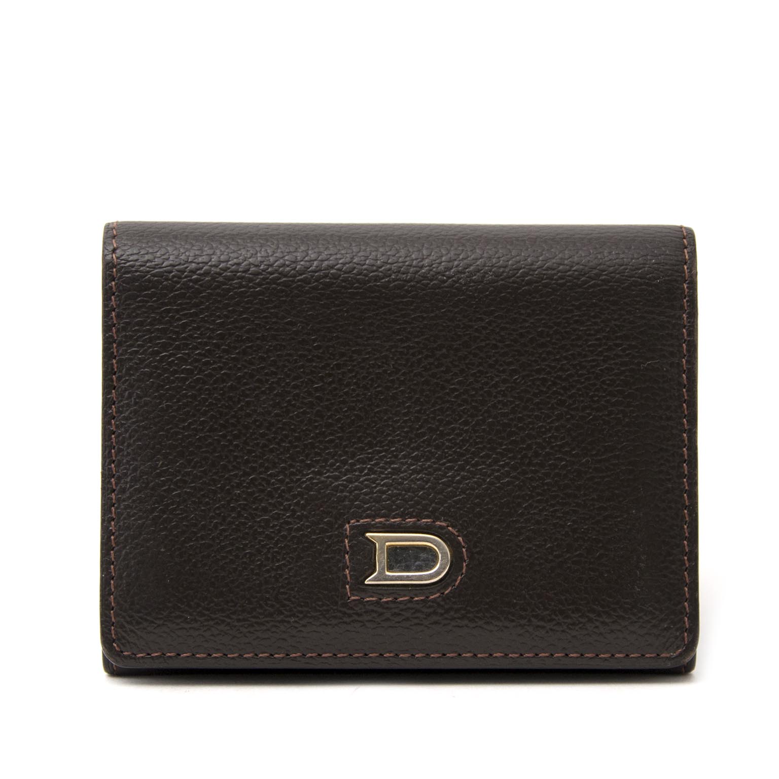 Delvaux Brown Pebbled Leather Card Holder Flap Wallet for sale