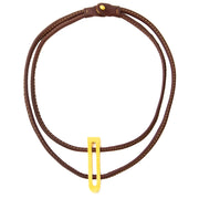 Delvaux Brown Leather Gold D Tag Necklace kopen en verkopen aan de beste prijs bij Labellov