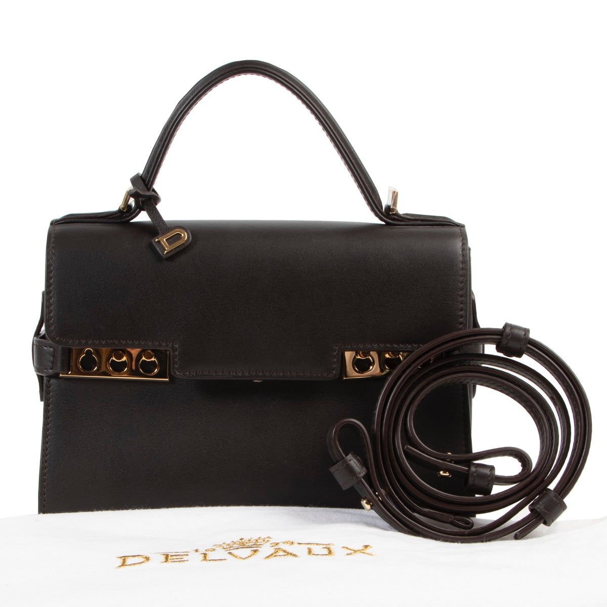 shop safe online brand new Delvaux Dark Brown Mini Tempete Calf Souple