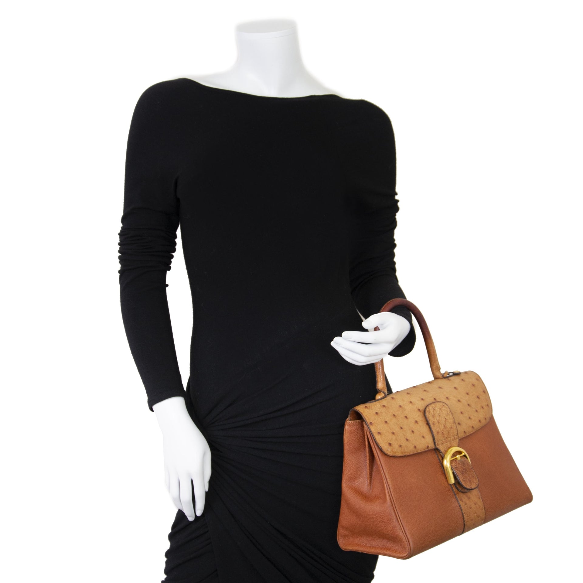 Delvaux Brillant Cognac Ostrich MM Bag now for sale at labellov vintage fashion webshop belgium for the lowest price