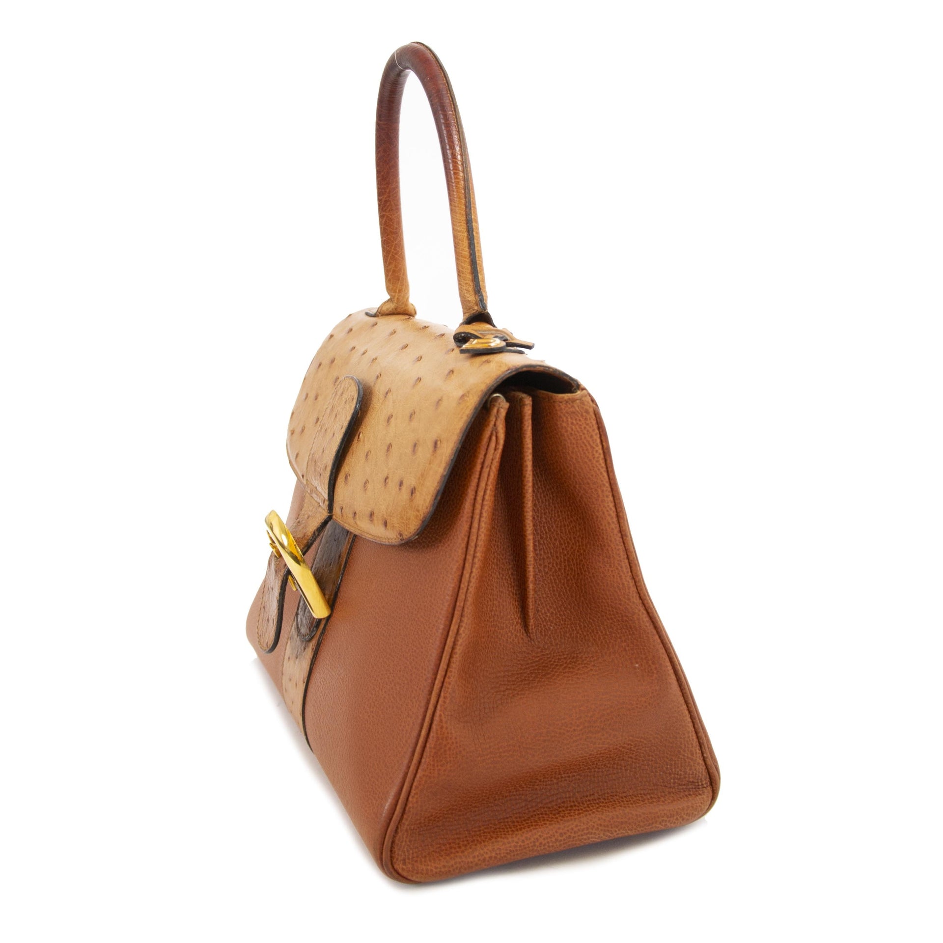delvaux brillant cognac autruche mm sac à vendre à labellov vintage webshop de mode belgique