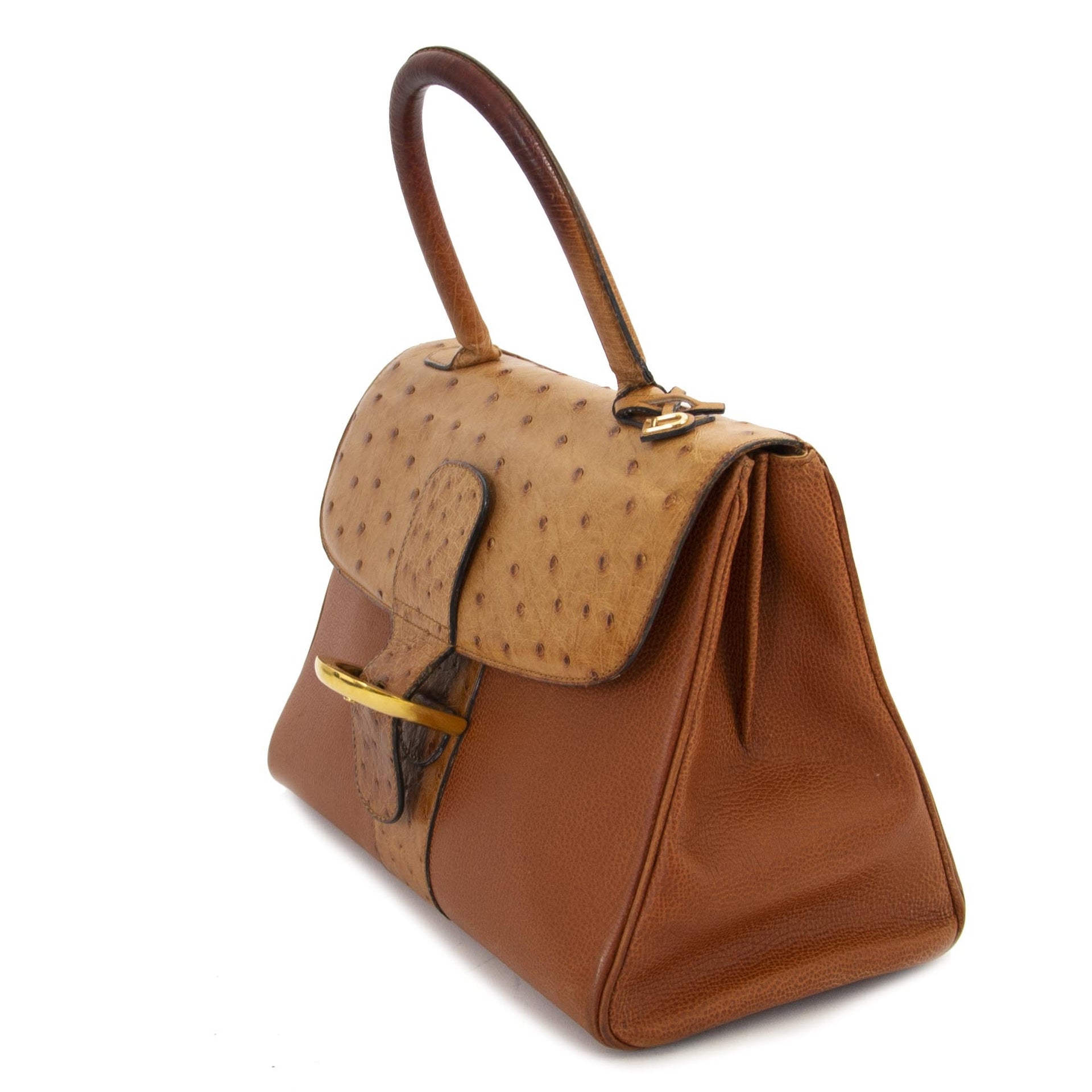 delvaux brillant cognac autruche mm sac à vendre à labellov vintage webshop de mode belgique
