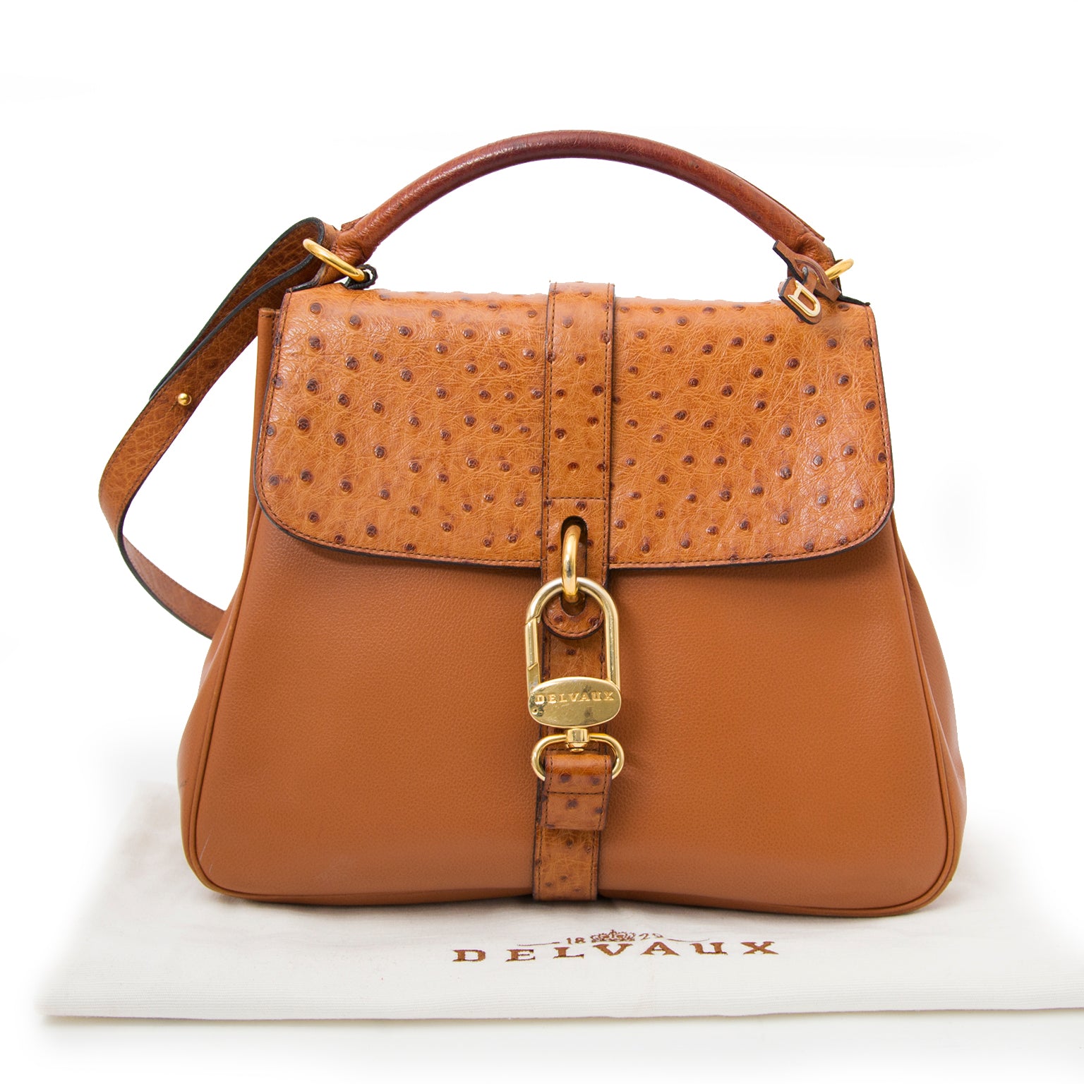 koop veilig aan de beste prijs Delvaux Cognac Ostrich Shoulderbag