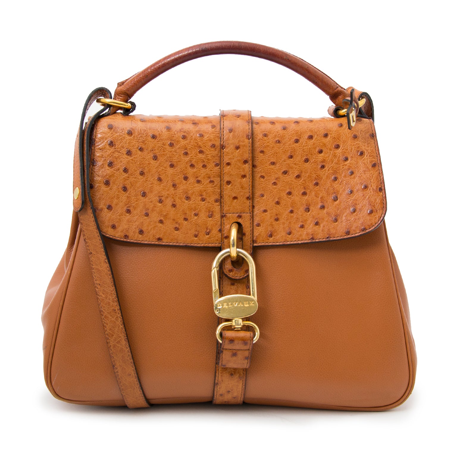 comme neuf sac a main Delvaux Cognac Ostrich Shoulderbag pour le meilleur