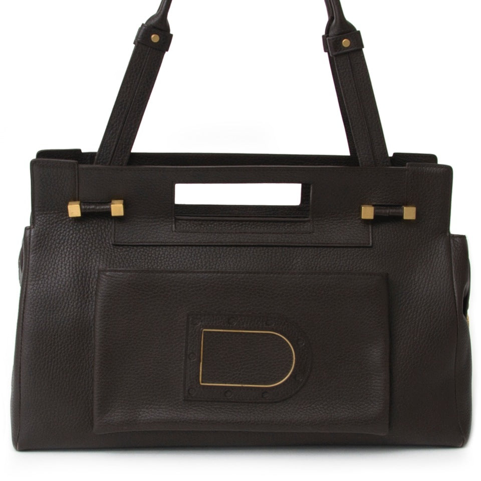 shop safe online second hand Delvaux Dark Brown Benjamin PM best price like new , online webshop labellov.com
