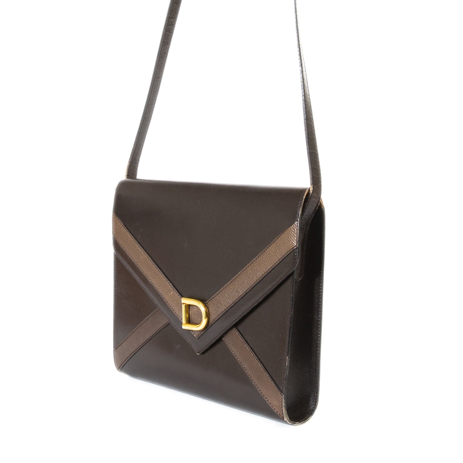 Delvaux Brown Envelope Shoulder Bag now for sale at labellov vintage fashion webshop belgium