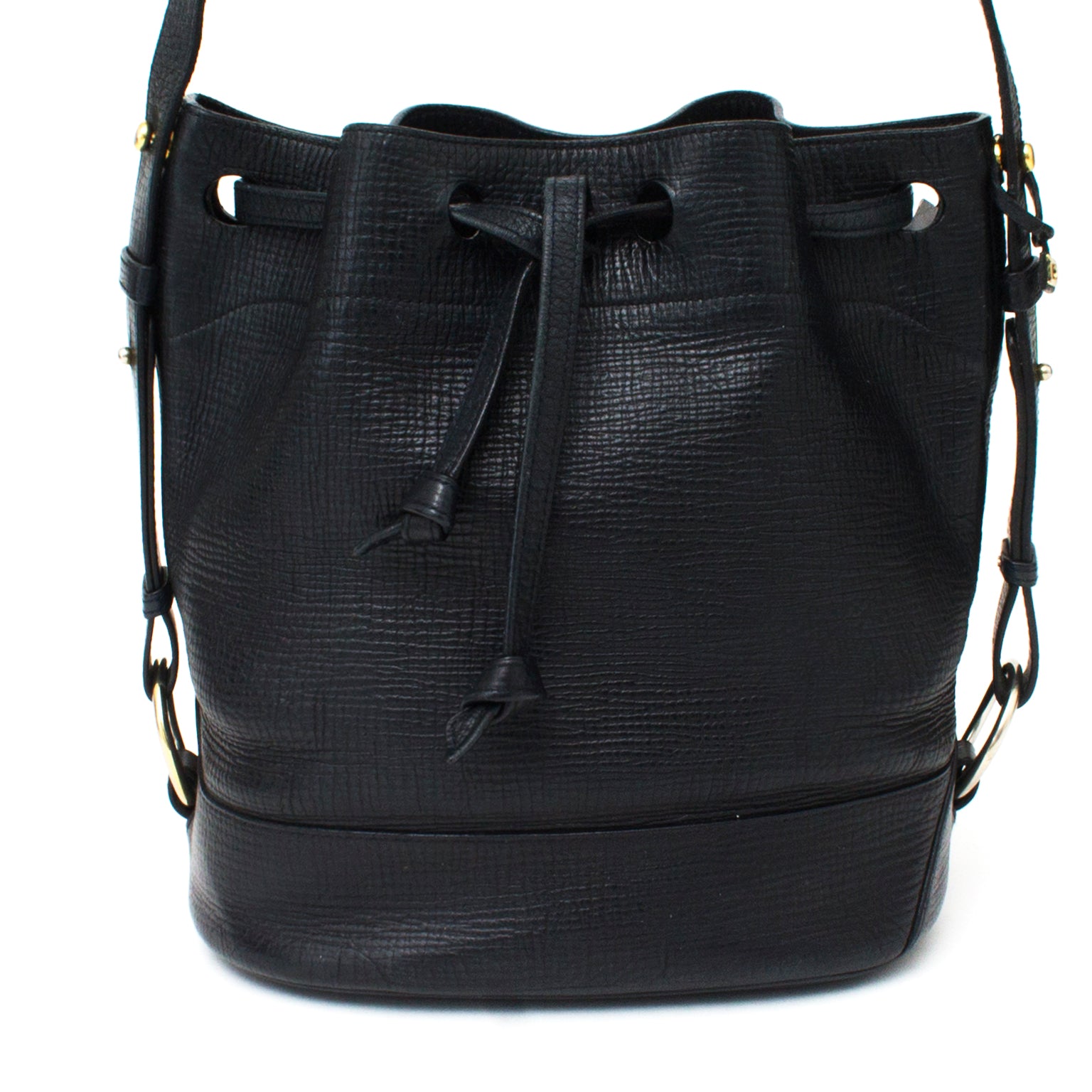 Buy and sell Delvaux Black Textured Bucket Bag for the best price at Labellov Antwerp