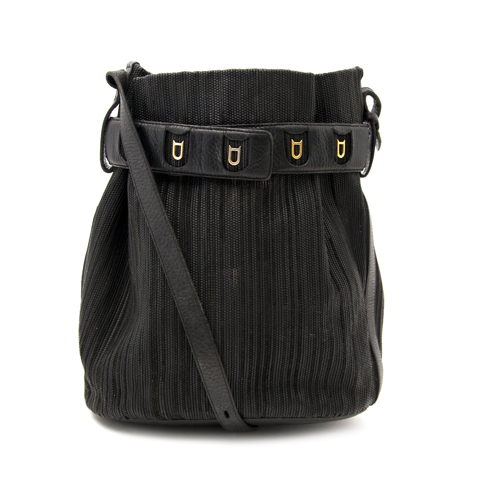 comme neuf sac main pour le meilleur prix Delvaux Black Toile de Cuire Calicot Bucket Bag