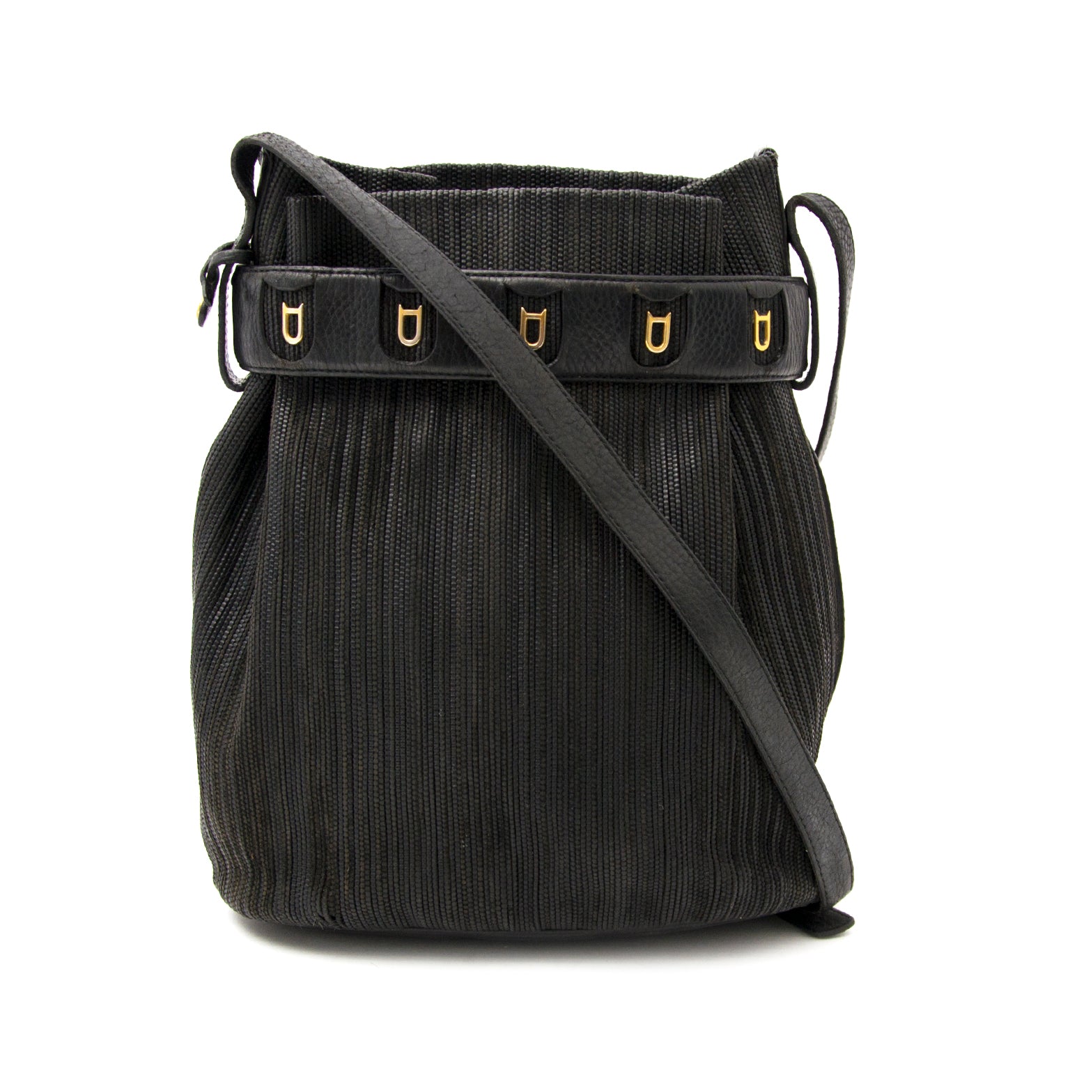 shop your designer luxury bag Delvaux Black Toile de Cuire Calicot Bucket Bag