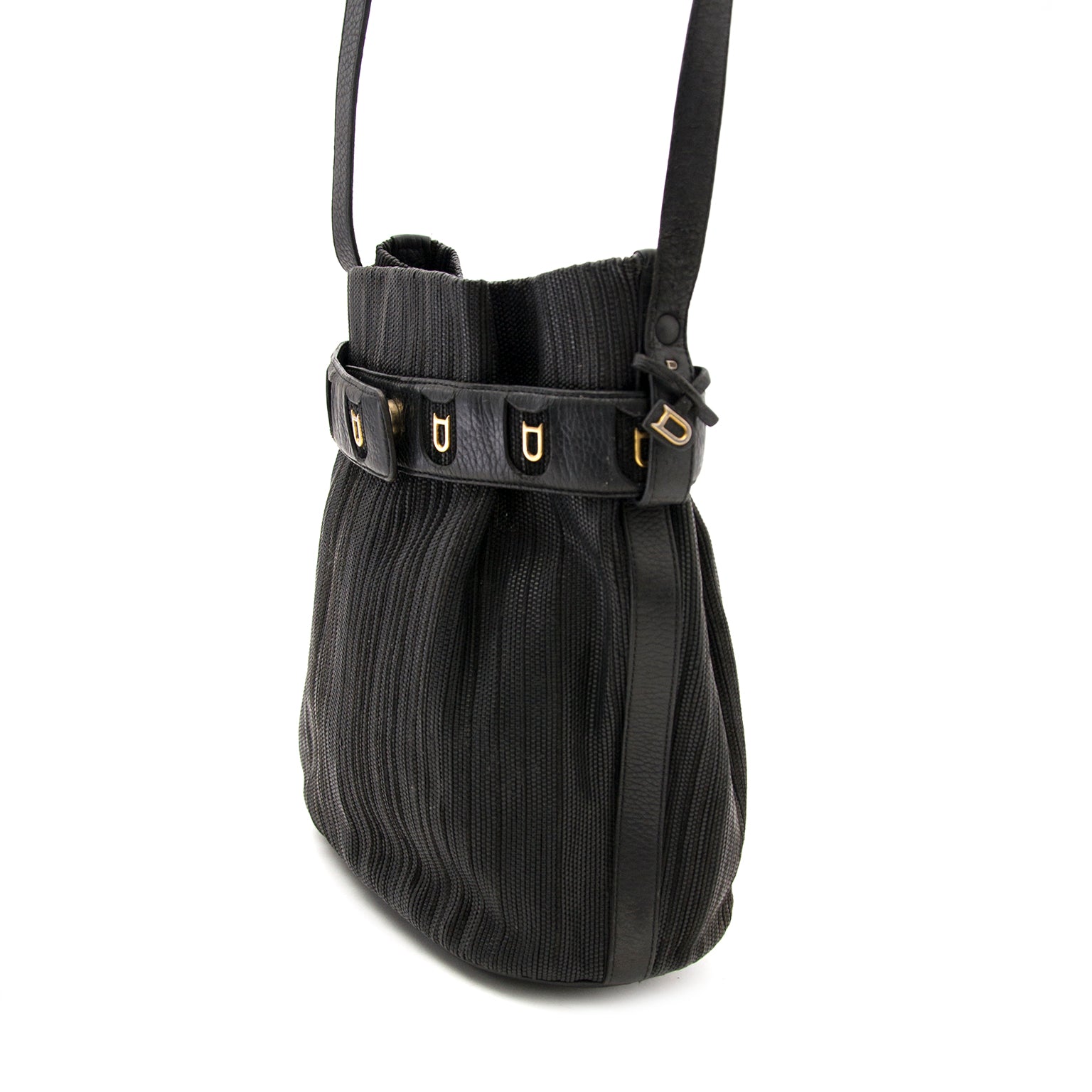 shop safe online secondhand Delvaux Black Toile de Cuire Calicot Bucket Bag