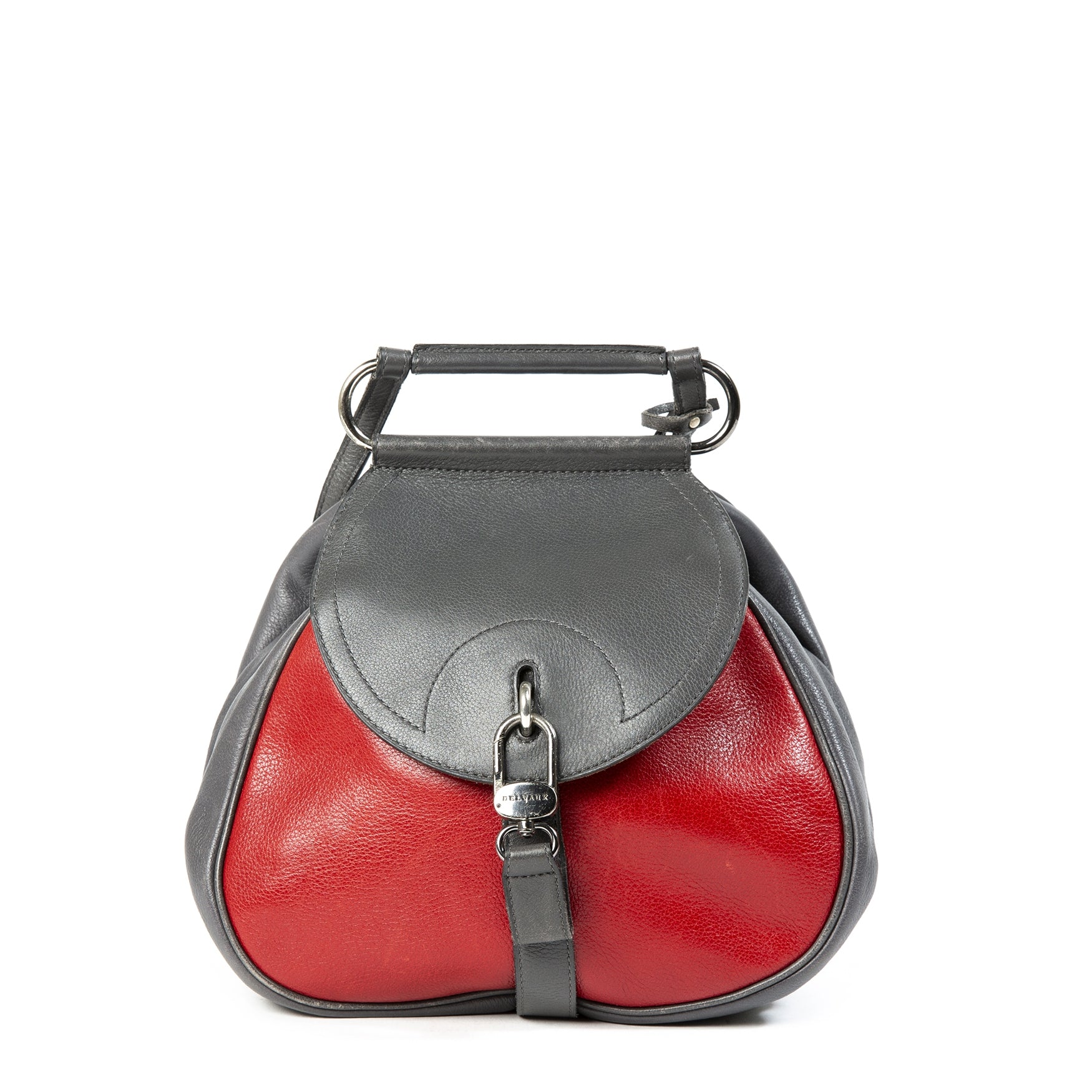 delvaux pm grey & red cerceau backpack now for sale at labellov vintage fashion webshop belgium