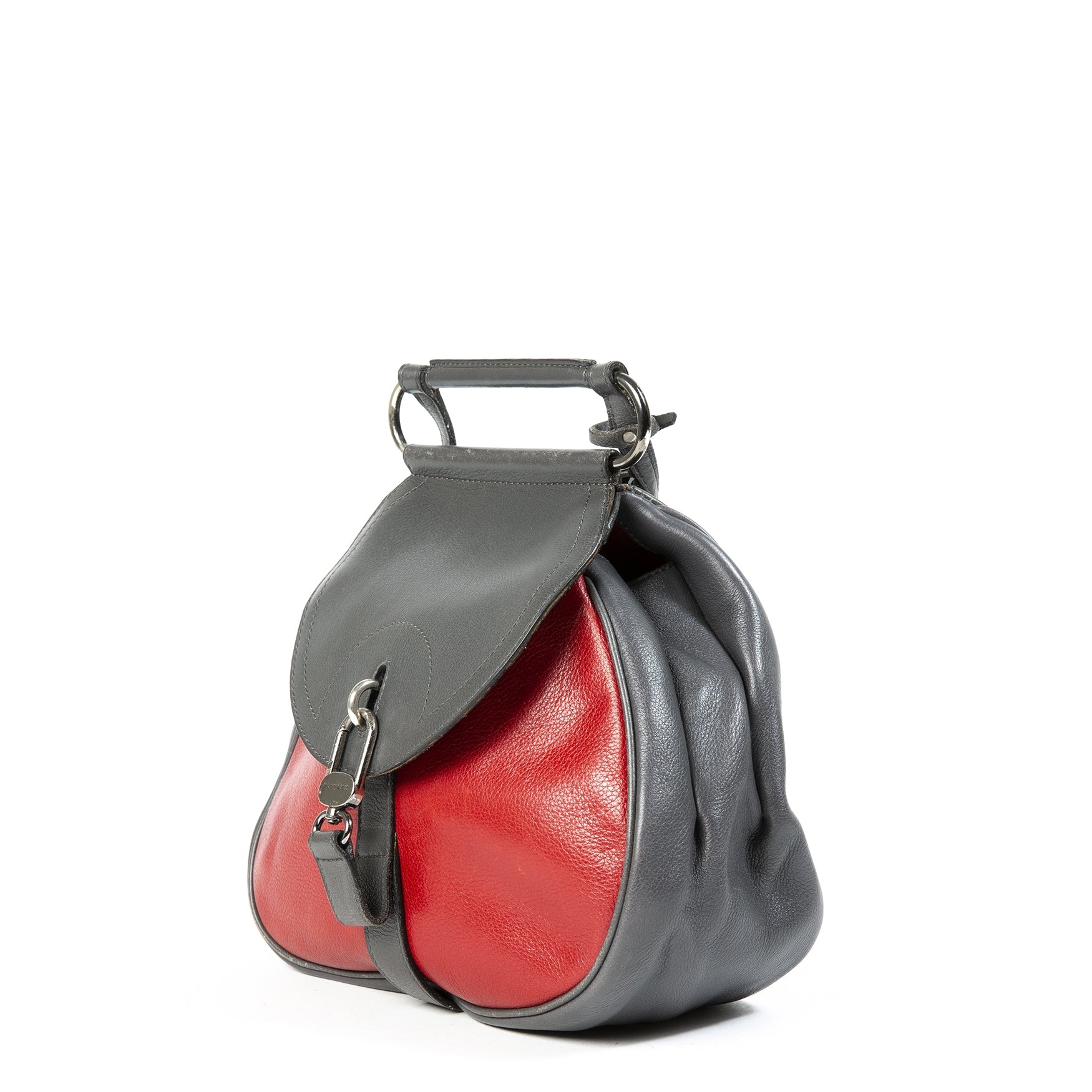 delvaux pm grey & red cerceau backpack now for sale at labellov vintage fashion webshop belgium
