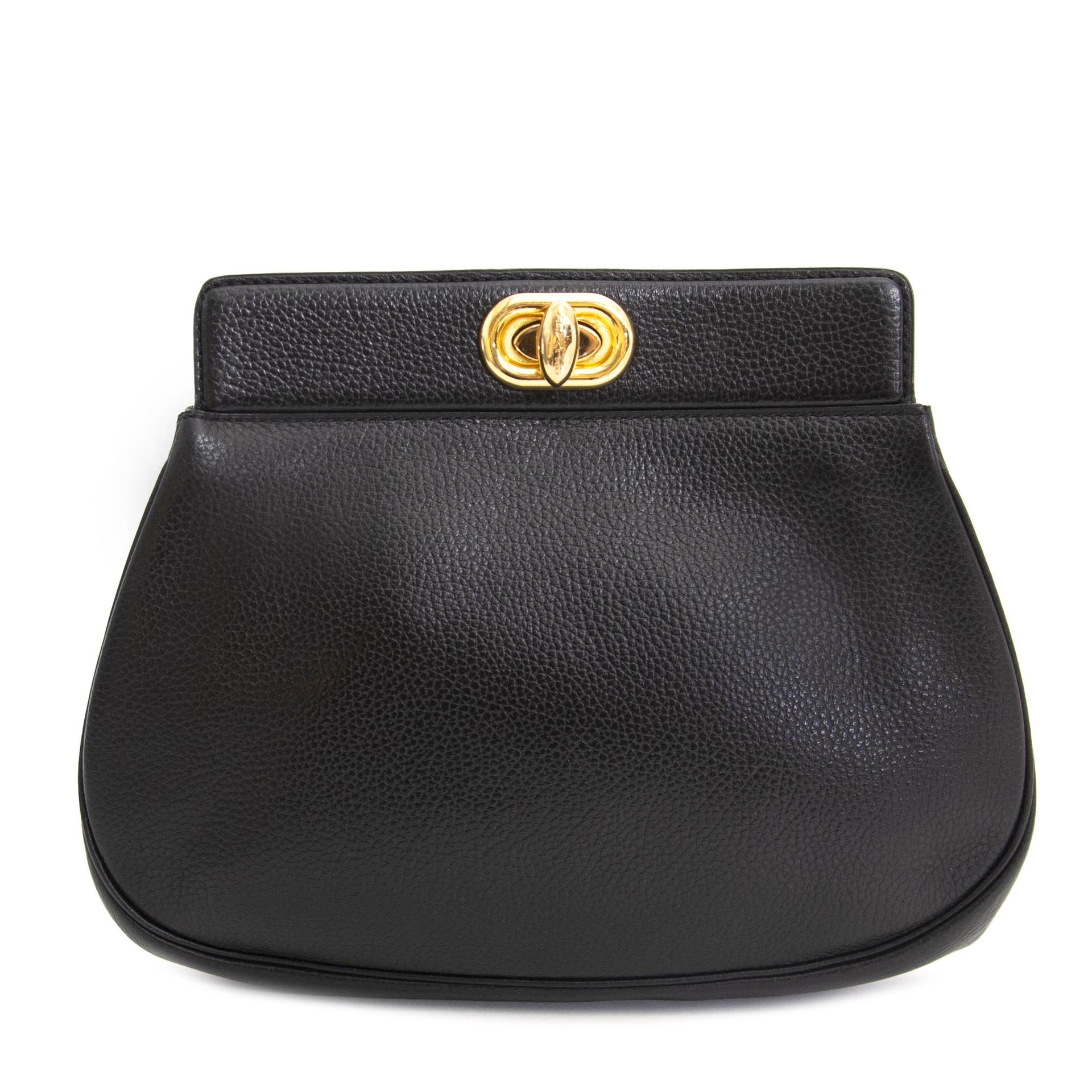 acheter en ligne seconde main Delvaux Black Leather Pochette Clutch
