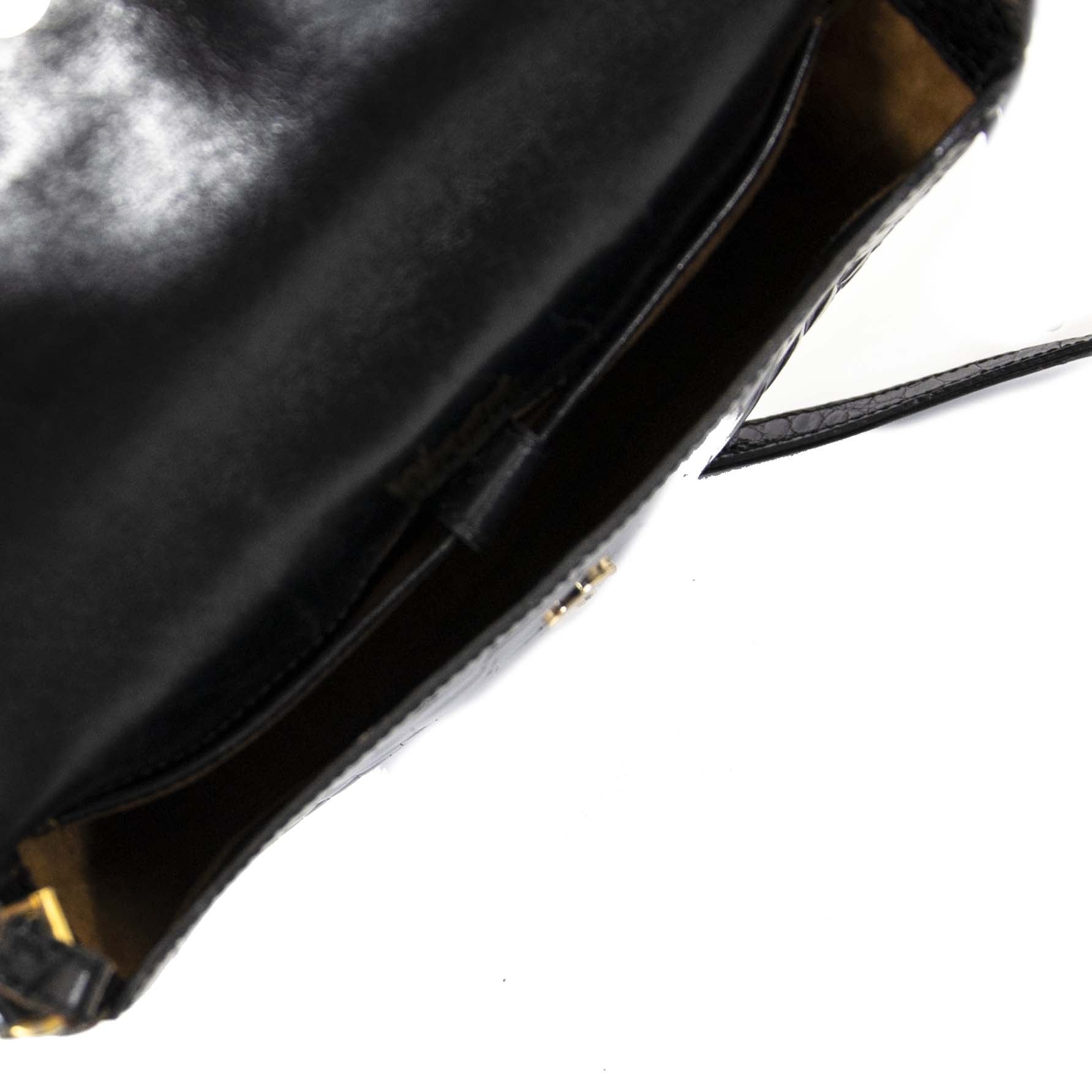 delvaux noir croco sac crossbody à vendre à labellov vintage webshop de mode belgique