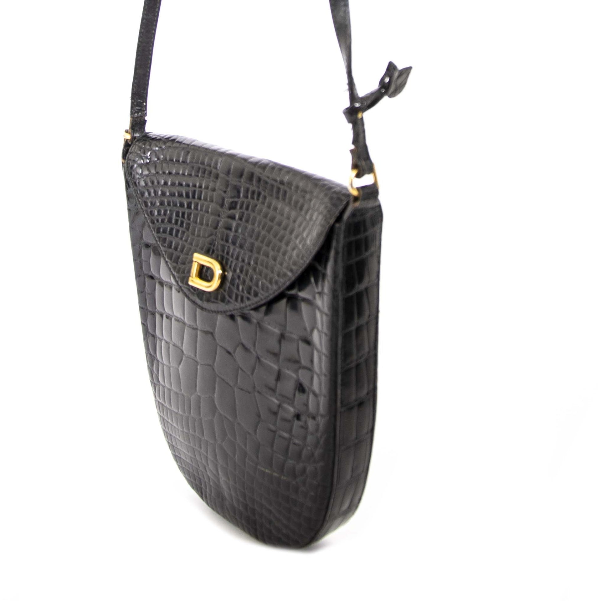delvaux black croco violette crossbody tas nu te koop bij labellov vintage mode webshop belgië