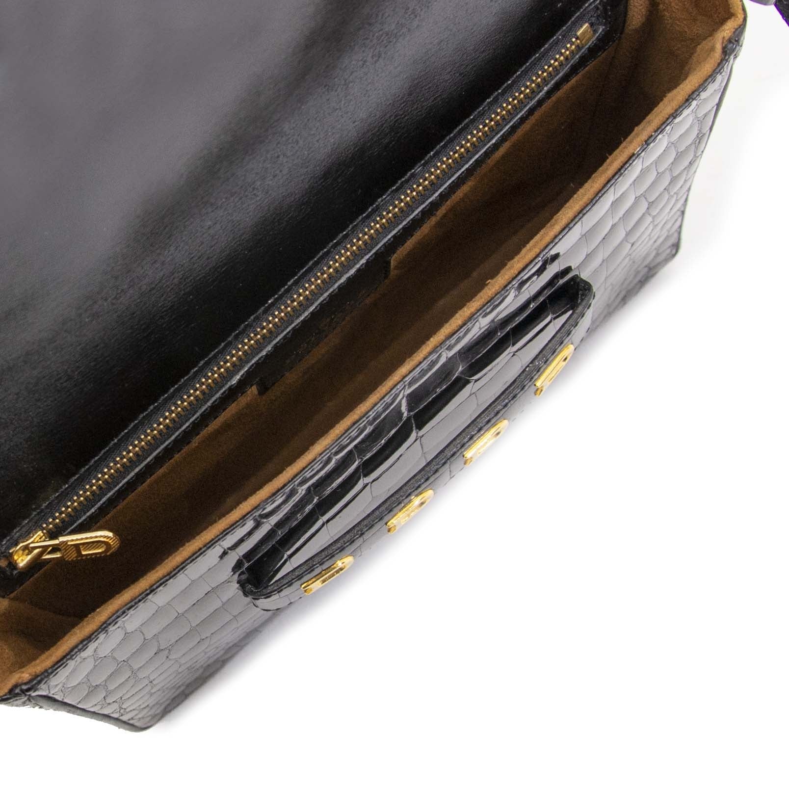 Delvaux Black Croco D Cross Body Bag