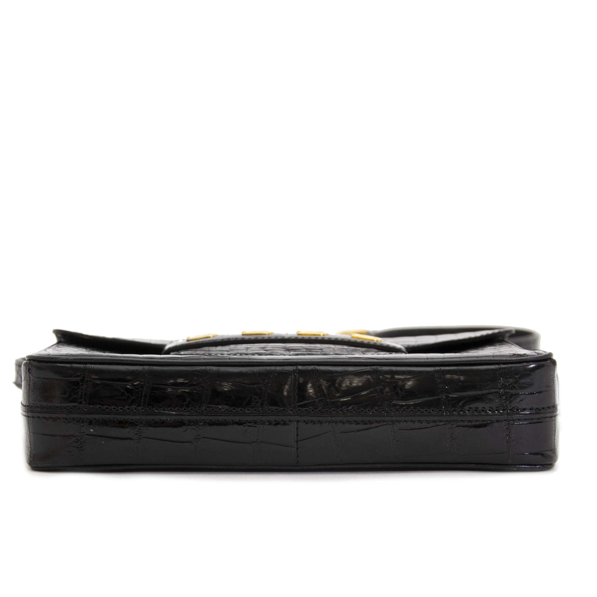 Delvaux Black Croco D Cross Body Bag nu te koop bij labellov.com