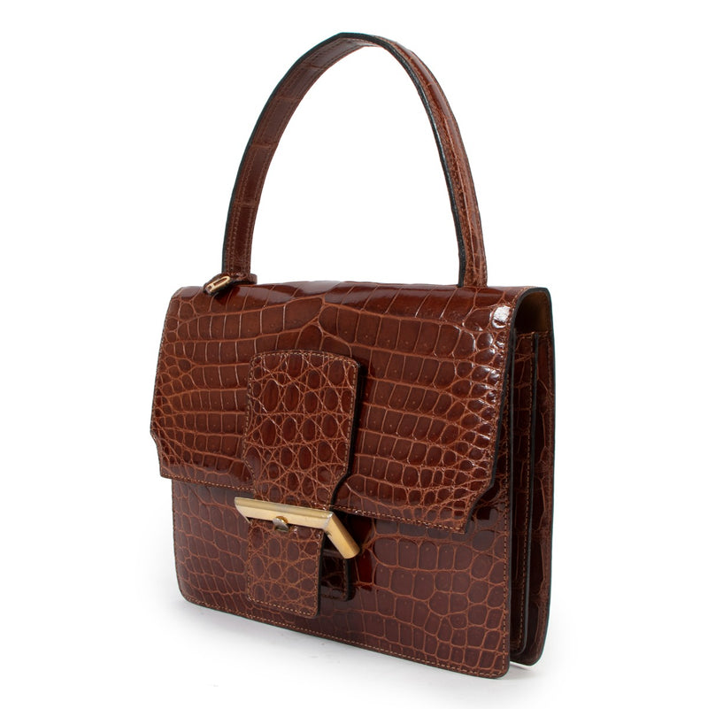 Delvaux Herfst/Winter 1977 Cypres Krokodillen Handtas