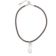Delvaux Brown Leather Silver D Necklace now for sale at labellov vintage fashion webshop belgium