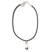 Delvaux Brown Leather Silver D Necklace now for sale at labellov vintage fashion webshop belgium