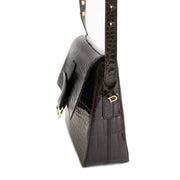Authentique seconde main Delvaux Dark Brown Croco Passerelle Shoulder Bag achète en ligne webshop LabelLOV