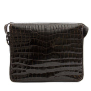 Authentic second hand vintage Delvaux Dark Brown Croco Passerelle Shoulder Bag buy online webshop LabelLOV