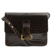 Authentieke tweedehands vintage Delvaux Dark Brown Croco Passerelle Shoulder Bag koop online webshop LabelLOV