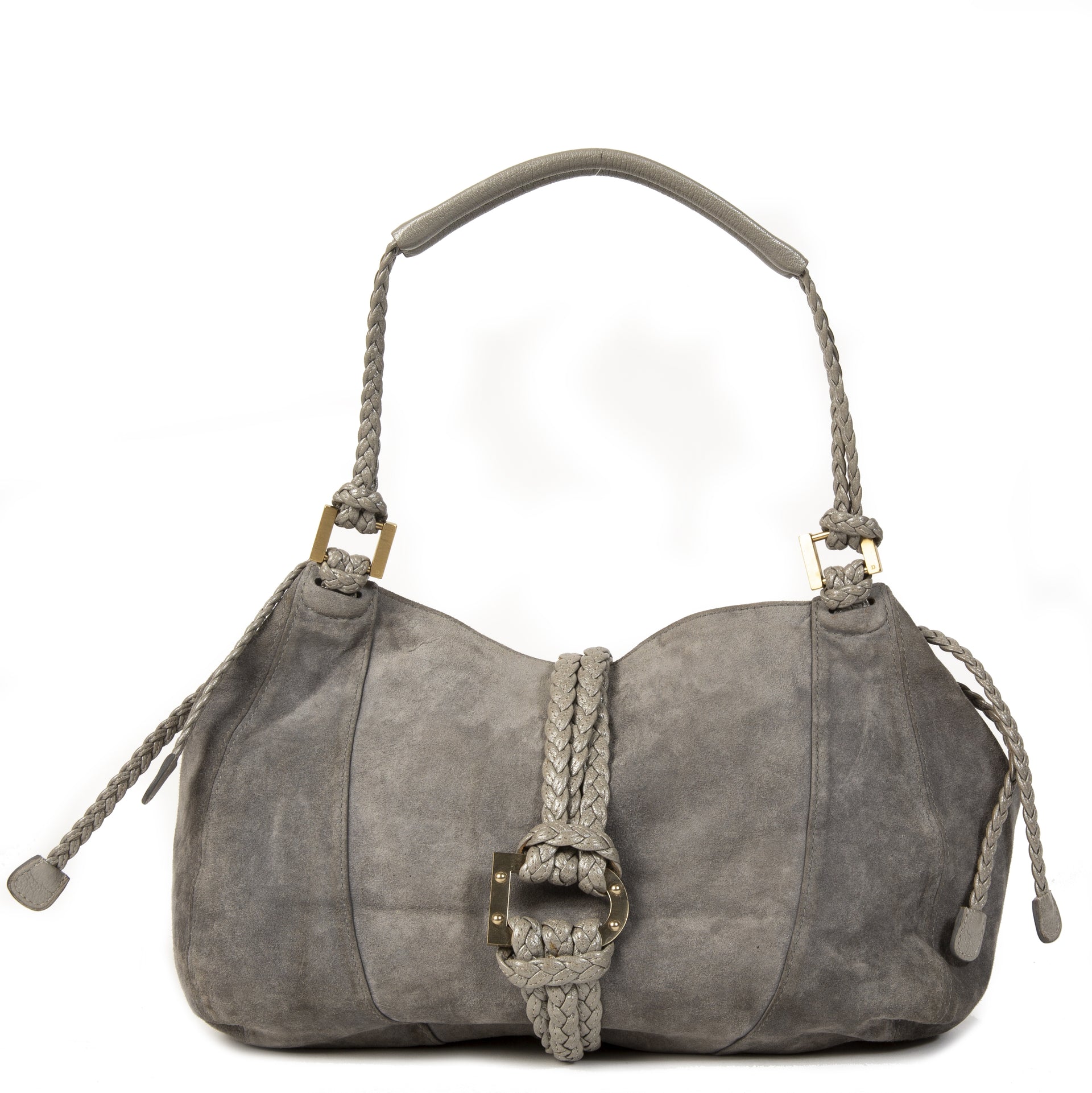 Delvaux Grey Suede Woven Shoulder Bag