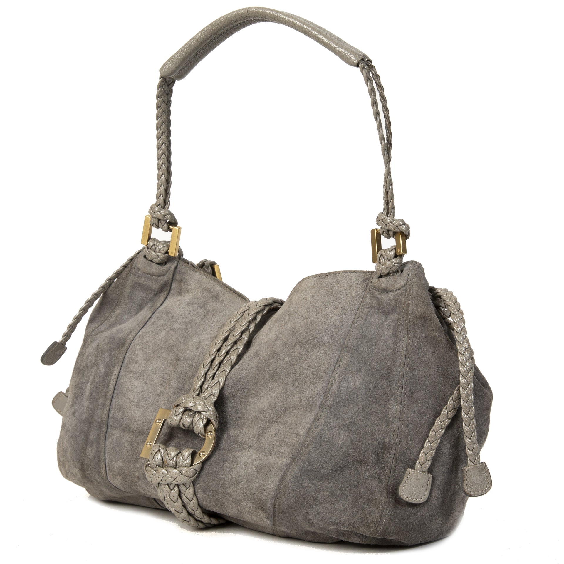Delvaux Grey Suede Woven Shoulder Bag