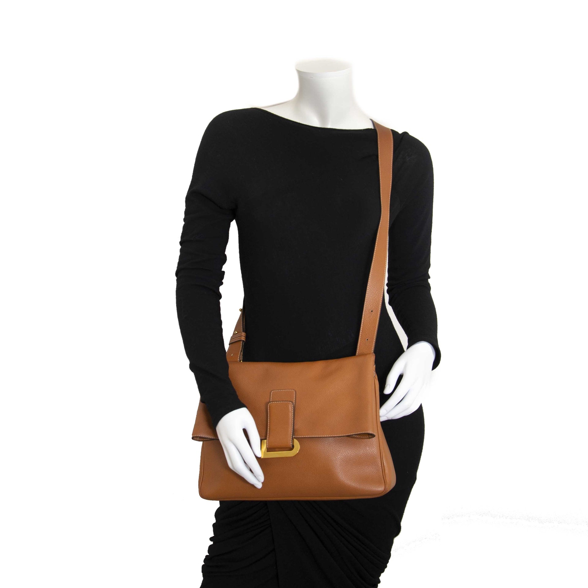 acheter en ligne seconde main Delvaux Cognac Leather Givry Shoulder Bag