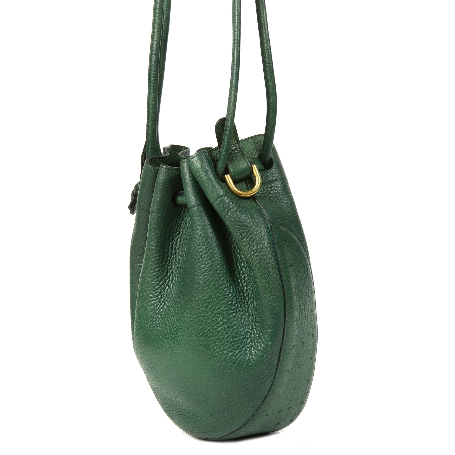 Authentieke tweedehands Delvaux Dark Green Bucket Bag juiste prijs veilig online winkelen LabelLOV webshop luxe merken winkelen Antwerpen België mode fashion