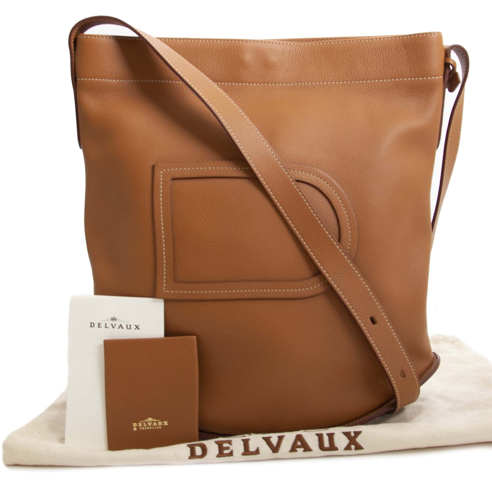 Authentic second hand vintage Delvaux Le Pin Cognac bag buy online webshop LabelLOV