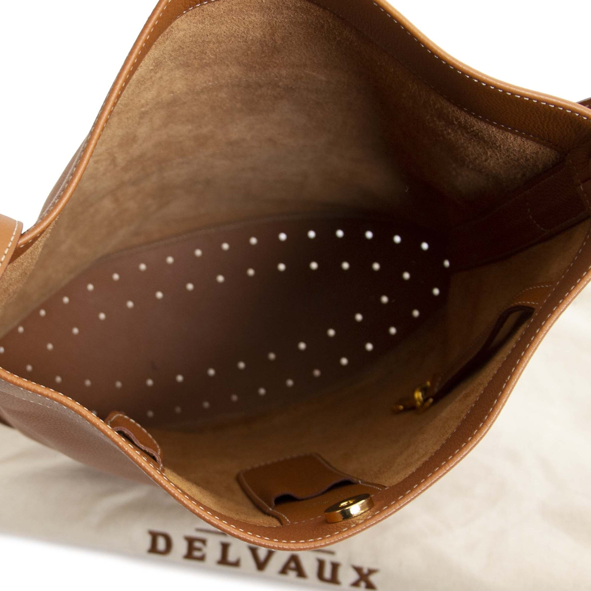 Authentieke tweedehands vintage Delvaux Le Pin Cognac bag koop online webshop LabelLOV