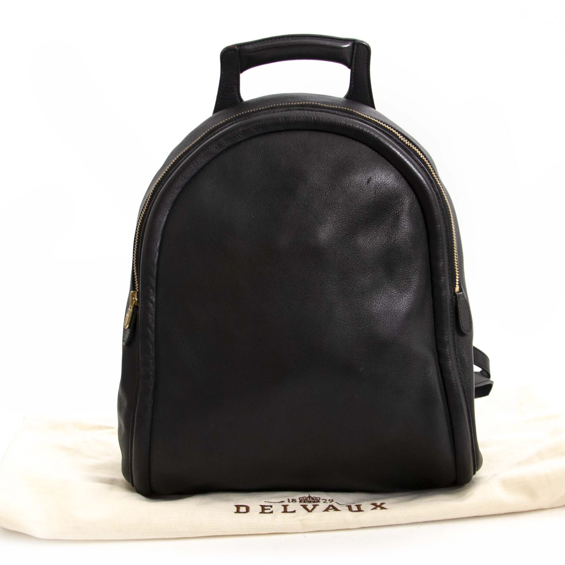Authentique seconde main vintage Delvaux Black Leather Backpack achète en ligne webshop LabelLOV